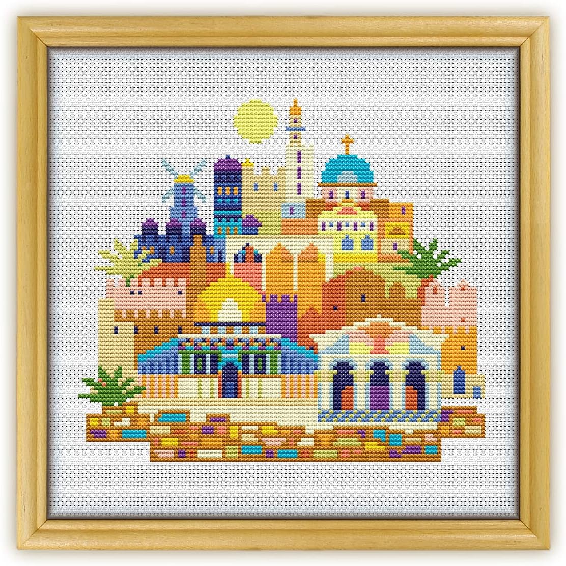 Jerusalem K173 Counted Cross Stitch KIT#3. Threads, Needles, Fabric, Embroidery Hoop and Printed Color Pattern Inside. Embroidery Pattern