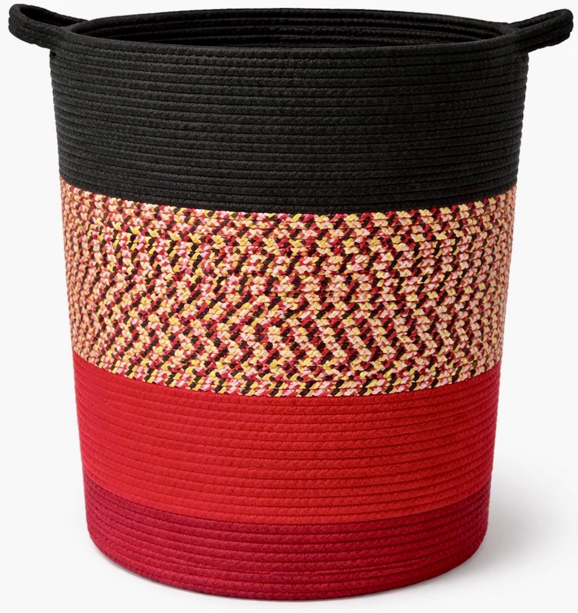 RUGSZONE® Large Rope Basket - Tall Laundry Basket Hamper for Dirty Clothes Woven Jute Storage Basket for Blanket in Living Room Toy Basket for Nursery Storage, 17.8" x 15.8" x 13.8" (BLACCK & REDDDY)-image-28