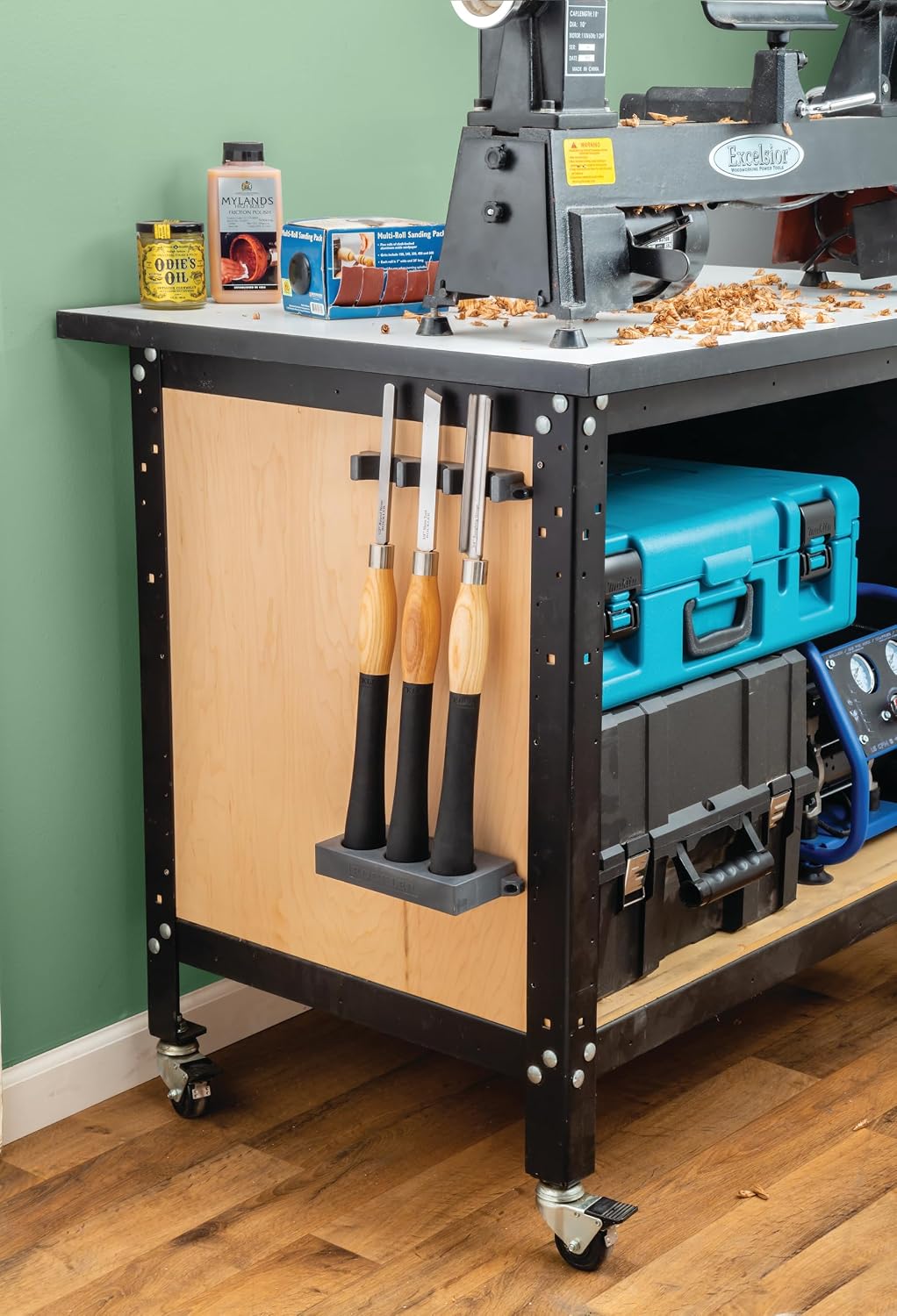 Rockler Traditional Turning Tool Holder – Durable Wall Mounted Tool Storage Rack w/Rare-Earth Magnets - Easy-to-Access Expandable Carpentry Tools and Accessories.