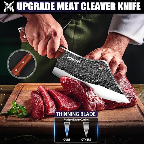 Miniatura 3 de MDHAND Juego de cuchillos de carnicero, 8 cuchillos de chef forjados a mano con caja de regalo, cuchillo de corte de carne para cocina, cuchillos