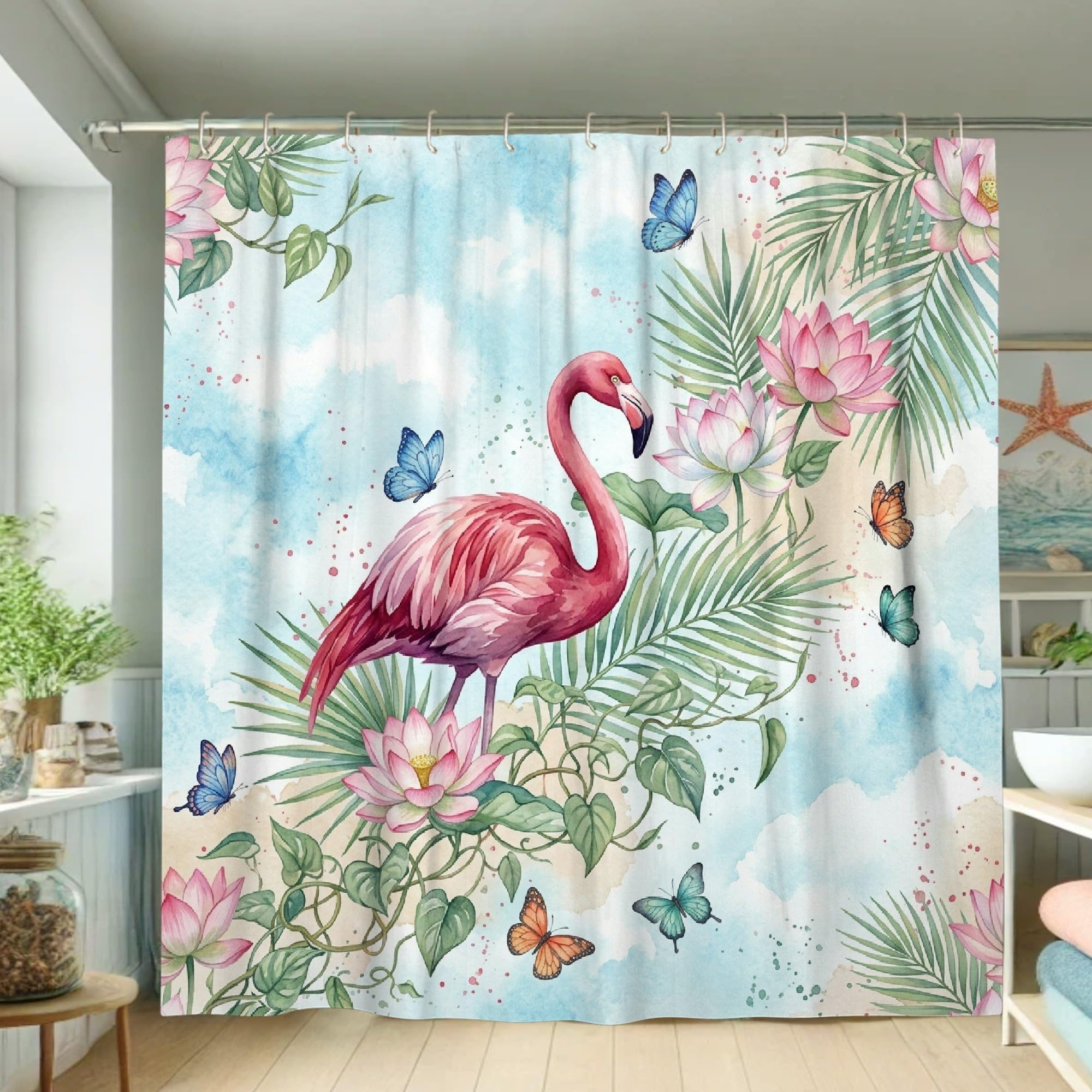 Rideau de douche oiseaux tropicaux imperméable 183x183 cm pour douche et baignoire hôtel