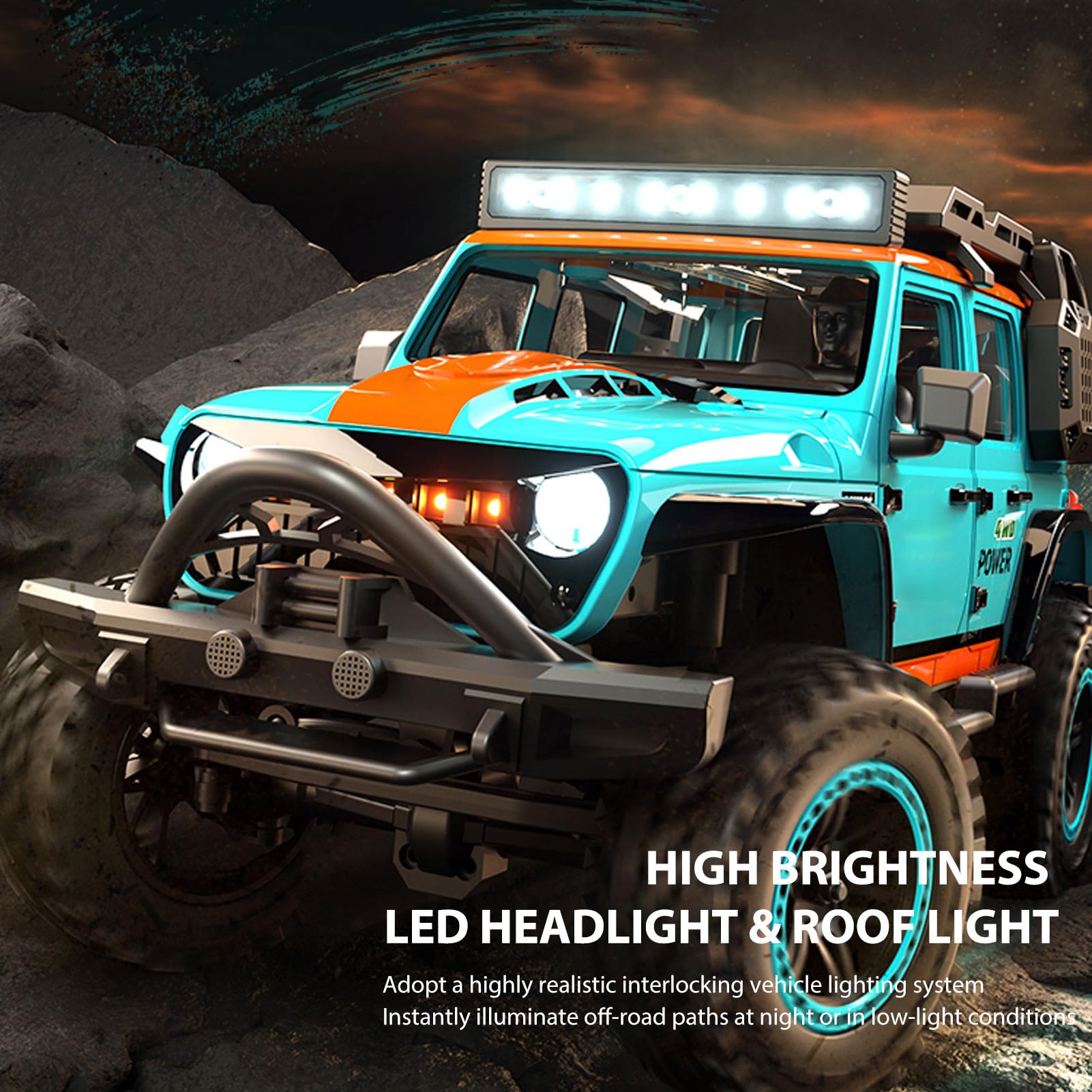 RC Crawler 4WD Velocità Elevata Auto Telecomandata, 1:20 Scala con Luci LED per Avventure Notturne, Bianco