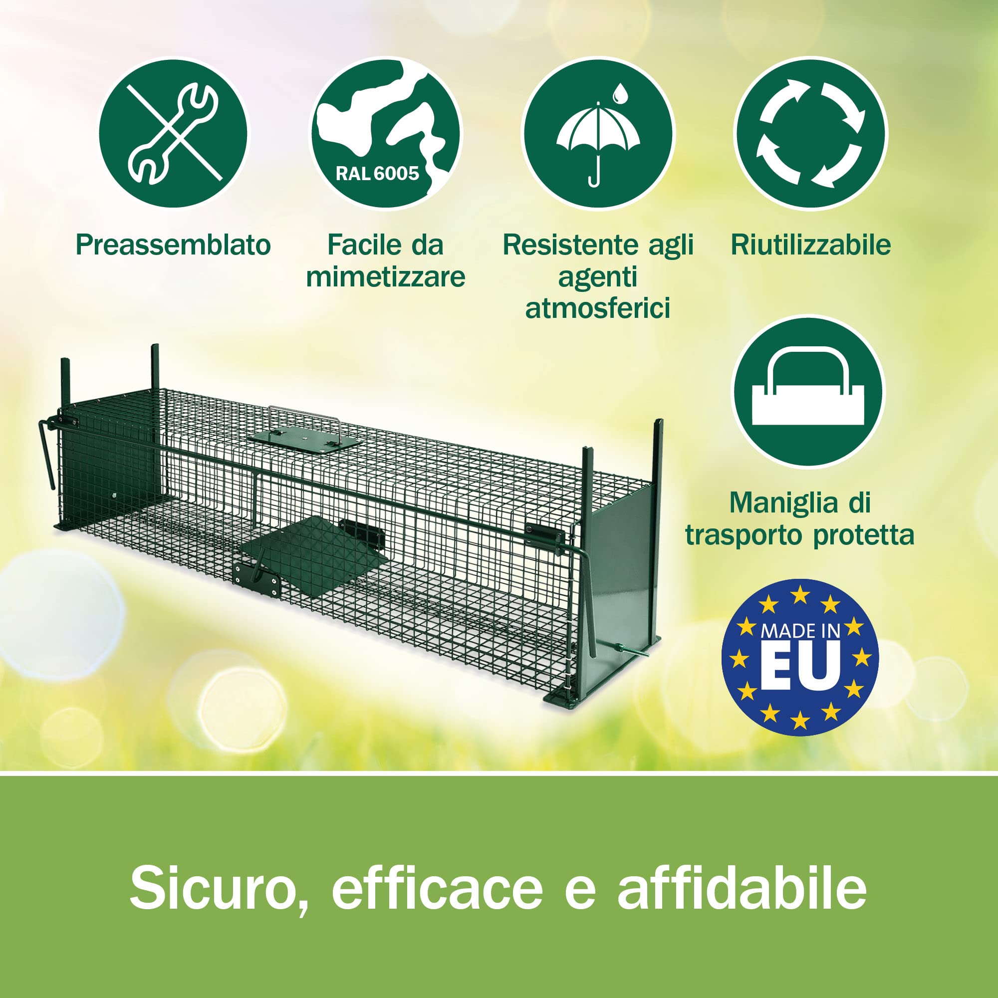Moorland Trappola in Metallo - Stabile e Robusta - 2 ingressi per catturare animali vivi safe 5007-100x25x25cm
