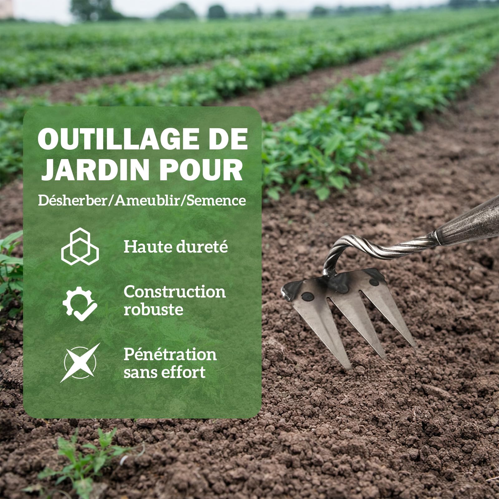 MagiDeal Râteau Désherbeur, Outil de Désherbage, Rateau de Désherbage Berthaus, Rateau de Jardin Robuste en Acier au Manganèse, Râteau à Main pour Planter, Cultiver La Pelouse, sans Manche, 3 Dents