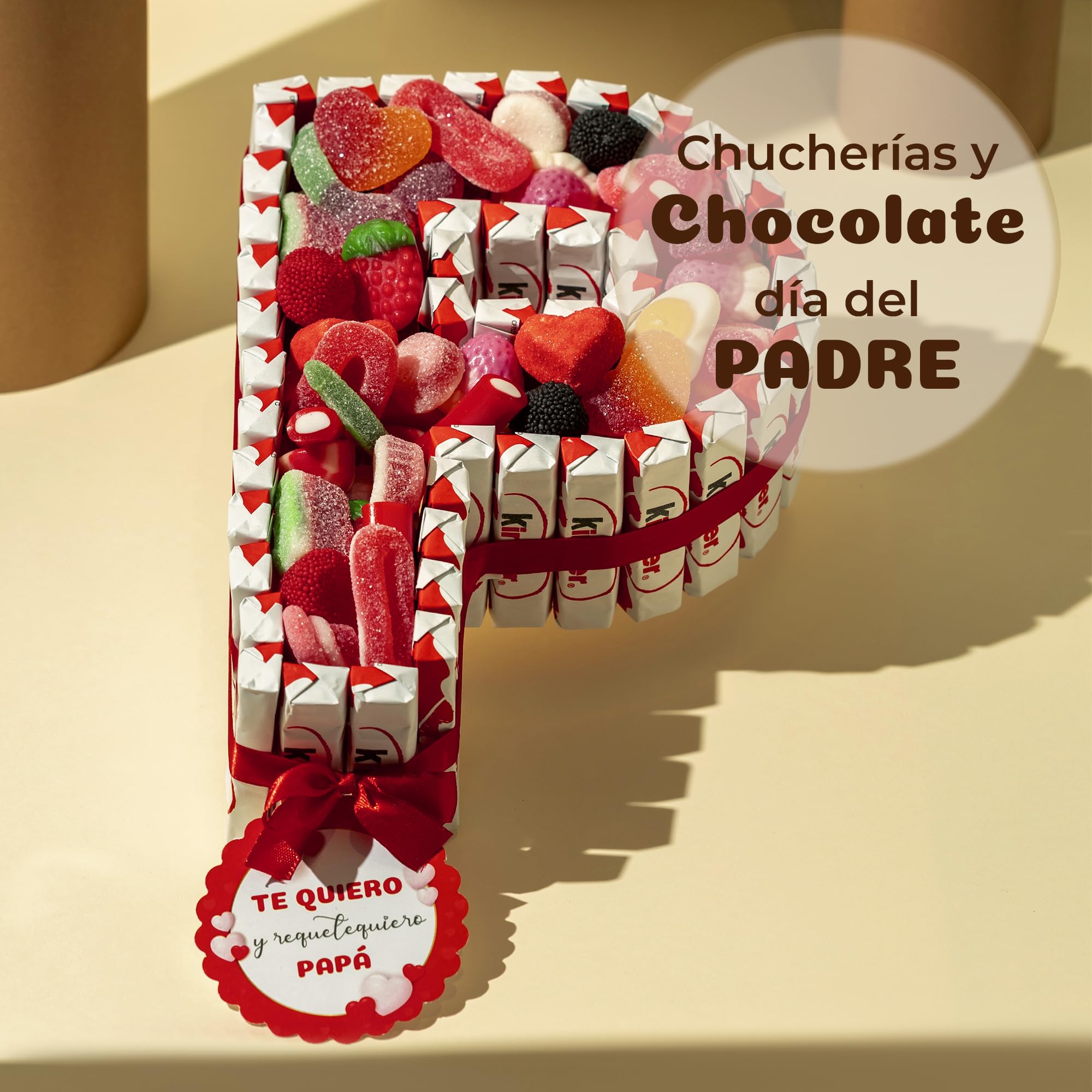 Onza Regalo dia del padre con Chocolates Kinder y Chucherías - Chocolatinas Originales para Regalar Kinder Chocolate - Gran Surtido Chuches y Gominolas - Regalos originales para hombre