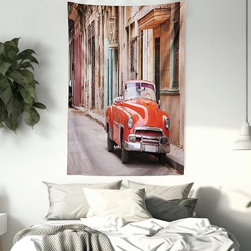 Miniatura 7 de Ambesonne Tapiz de autos, auto americano clásico en una calle con casas Caribbean Havana Cuba, colgante de pared para dormitorio, sala de estar,