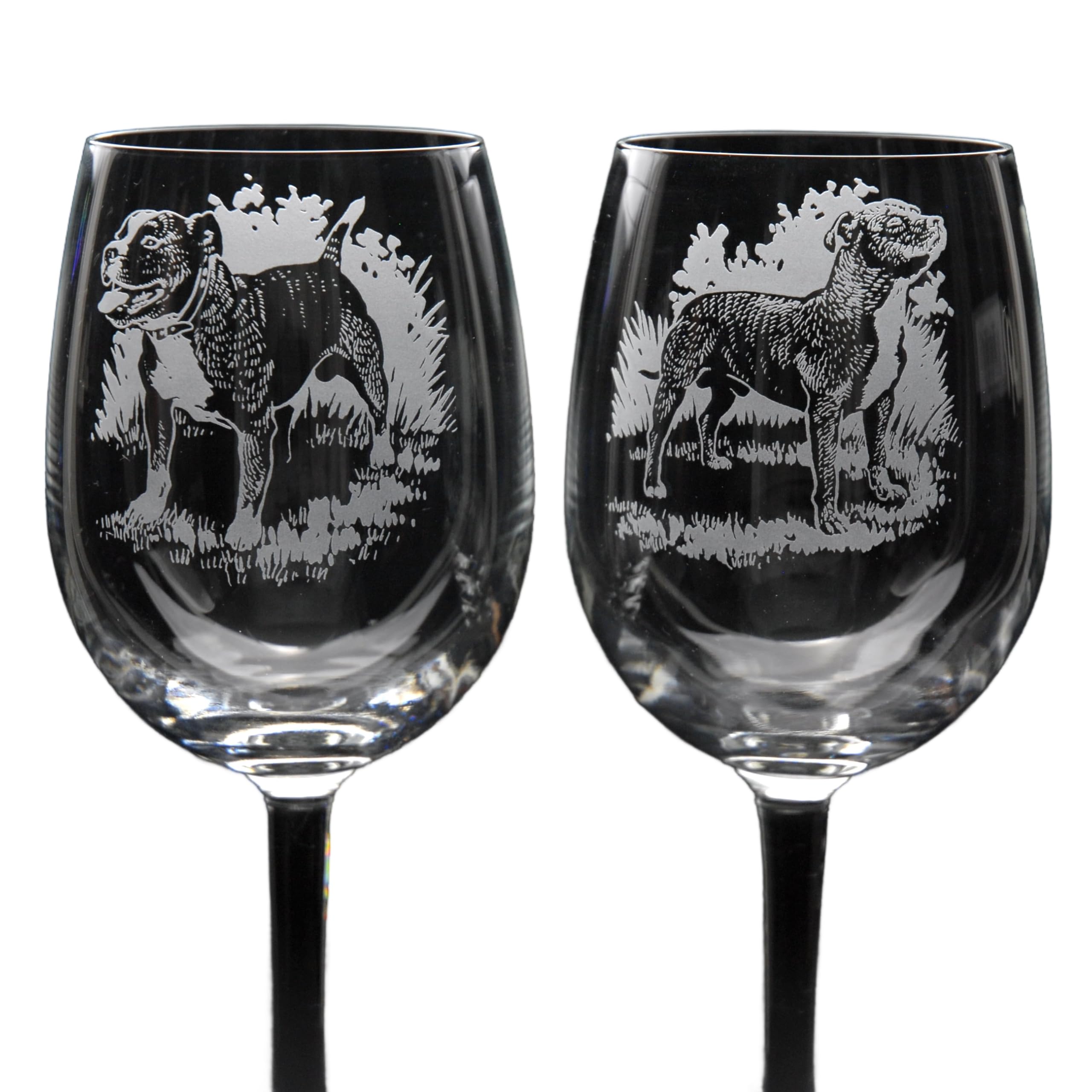 GLYPTIC Glass Art Staffy Dog Placement Hand Etched/Engraved Crystal Wine Glass