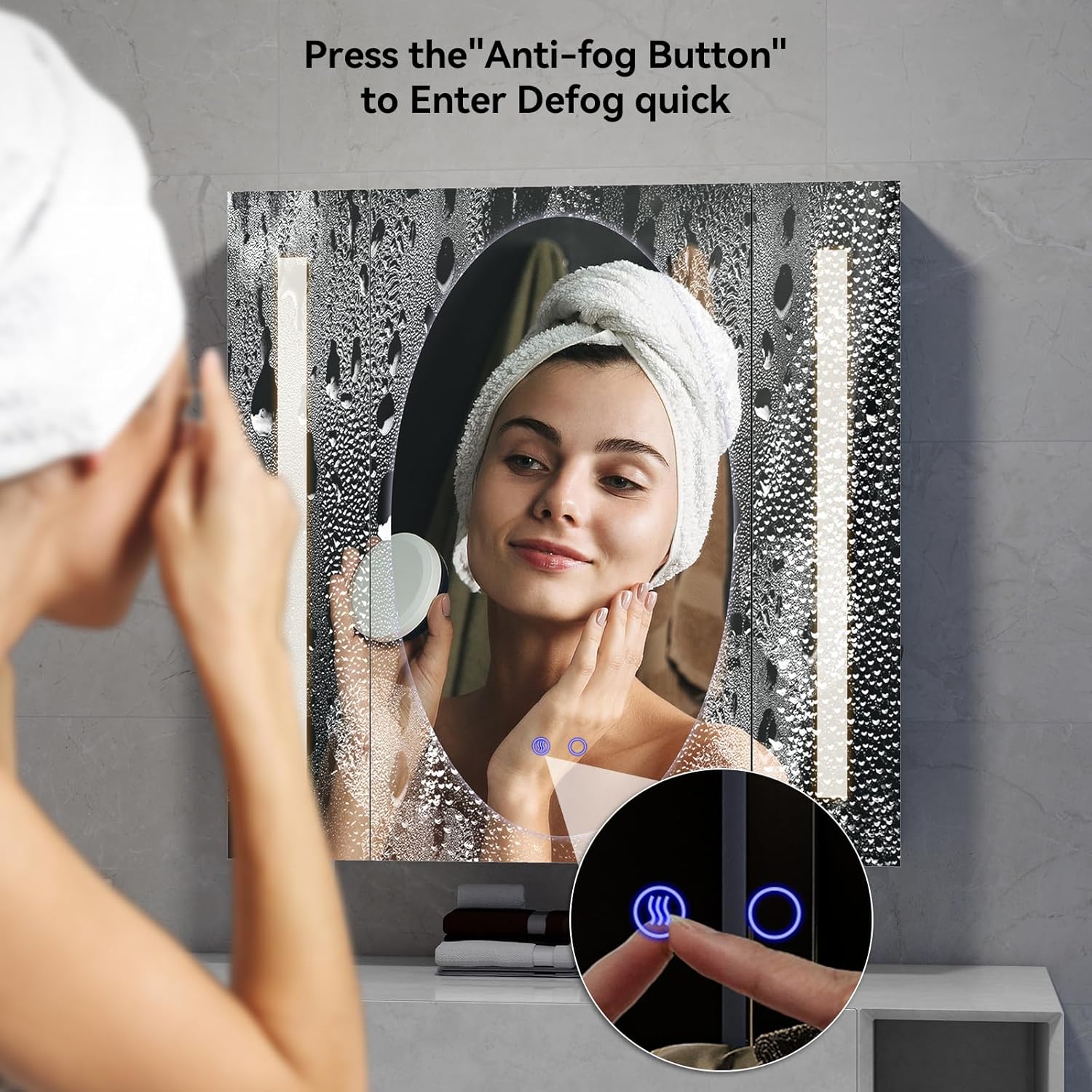 YOURLITE Bathroom Medicine Cabinet Mirror with Storage, Wall Mounted Bathroom Mirror Cabinet with LED Lights, Anti-Fog, 3 Lighting Modes, Adjustable Brightness, Adjustable Shelves