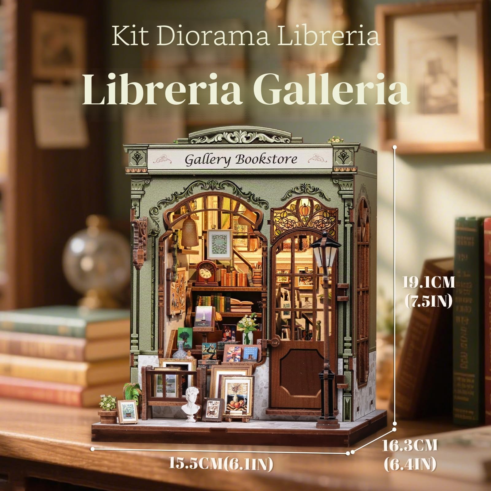 Fsolis Book Nook Kit fai da te – Kit di bricolage – Diorama in miniatura per libreria come scrivania e decorazione della stanza | Modello in legno 3D da costruire, regalo personalizzato per adulti e