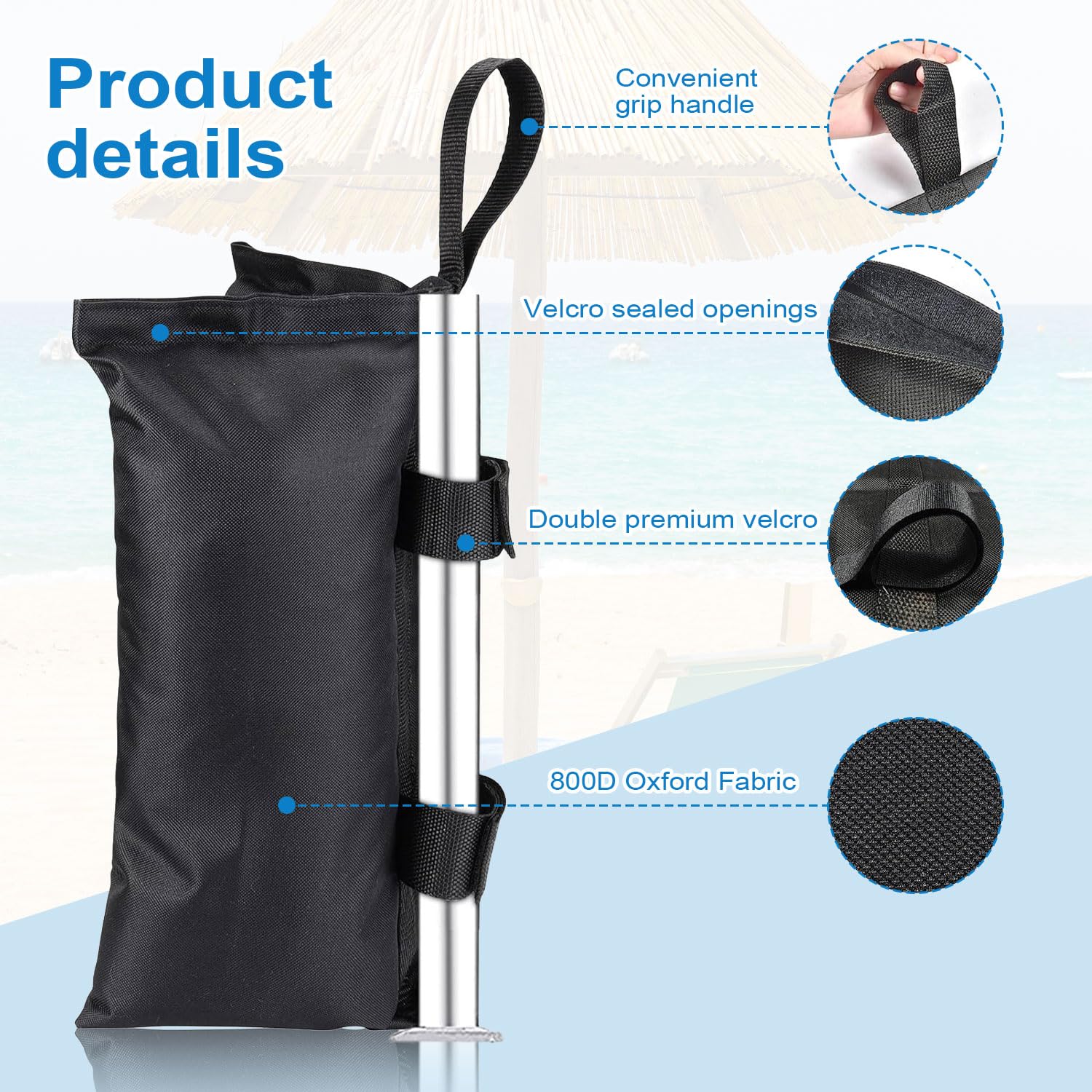 4 Sacs De Lestage Pour Tonnelle - Sacs De Sable Imperméables 11kg Pour Tentes Pop-Up, Parasols Et Trampolines - Noirs Robuste