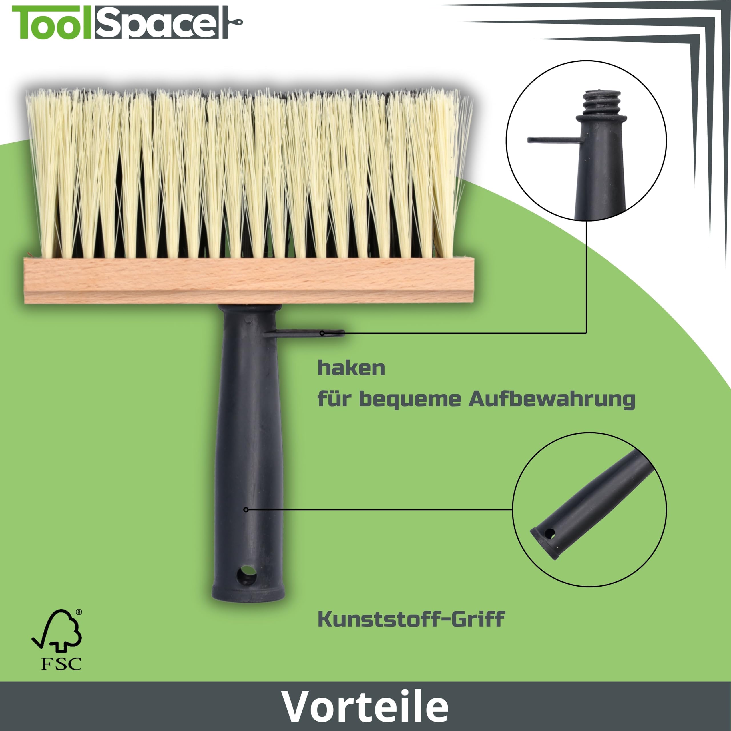 ToolSpace Pędzel Chlapak 170 mm - Nakrapiacz murarski - Do zacierania tynków, mas, lepików, do gruntowania - Polipropylenowe włosie, Erognomiczna, drewniana rączka - Solidna konstrukcja, Mocne włosie