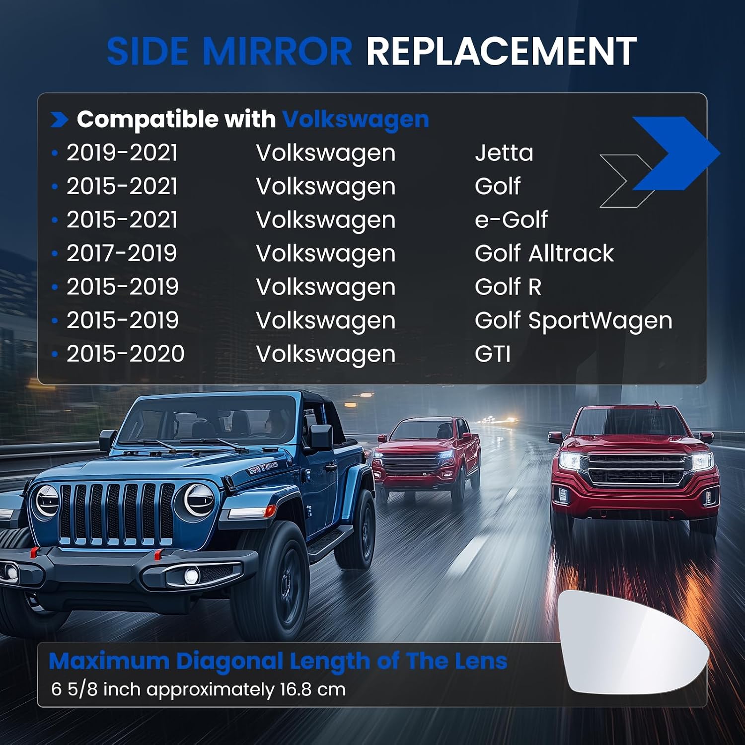 Passenger Right Side Mirror Glass Compatible With Volkswagen VW 2015-2021 Golf Golf GTI 2019-2021 Jetta 2017-2019 Golf Alltrack 2015-2019 Golf R Golf SportWagen Right Side Mirror Convex Glass
