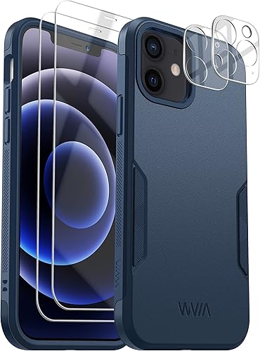 WVM Funda para iPhone 12 y iPhone 12 Pro con 2 protectores de pantalla + 2 protectores de lente de cámara, funda protectora resistente para iPhone