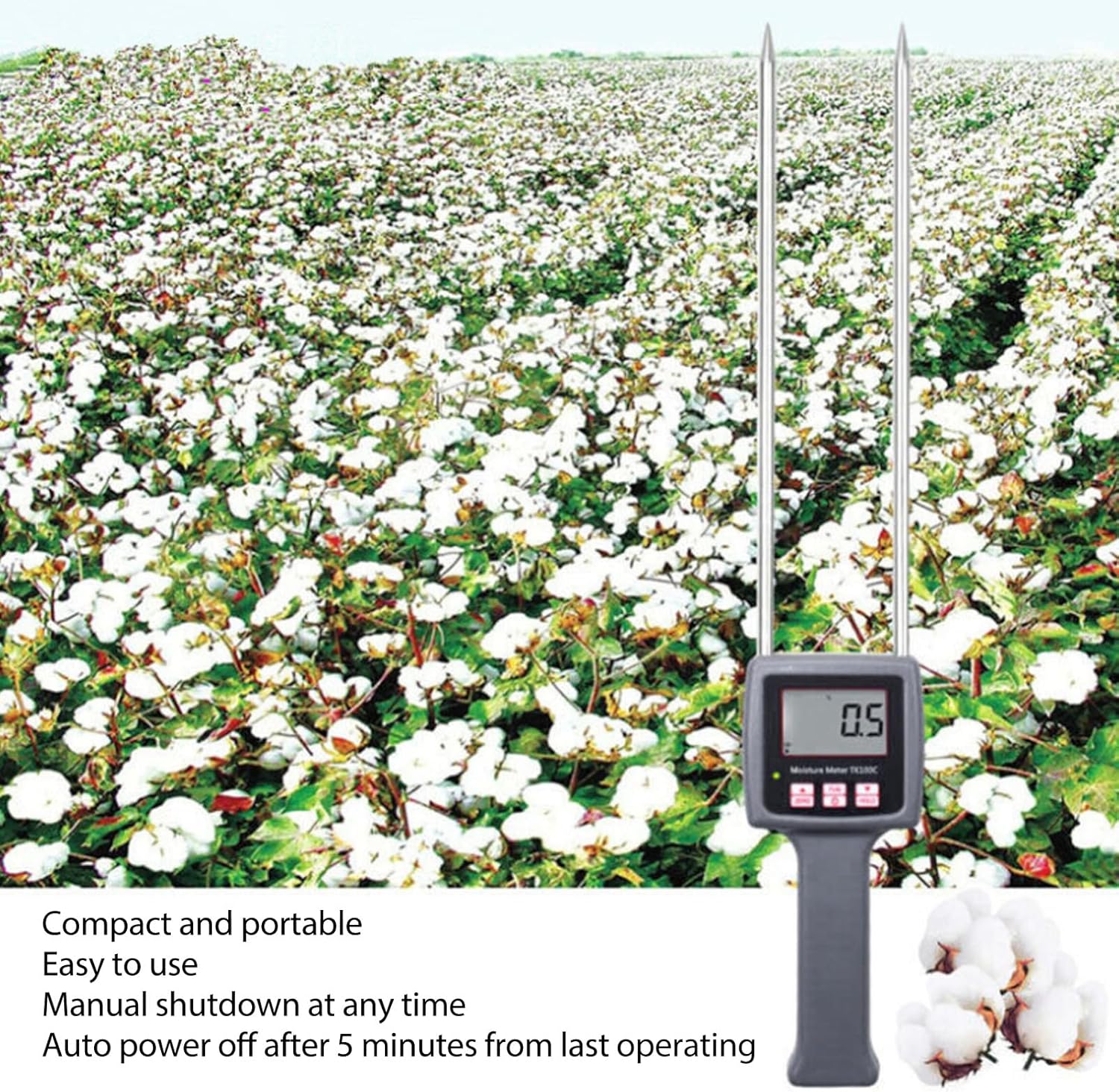 Cotton Humidity Meter Portable Digital Tester 5 to 40 Percent Range - Backlit LCD Display, Conductivity Measurement, Accurate Meter for Wood Firewood Log