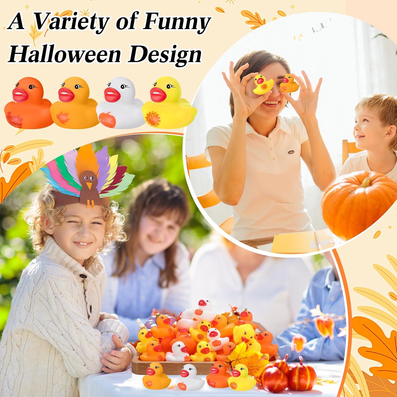 200 Pcs Thanksgiving Day Rubber Ducks Assorted Rubber Duckies Bulk Mini Pool Toy Ducks Small Tiny Ducky for Thanksgiving Day Party Favors Classroom Exchange Gifts