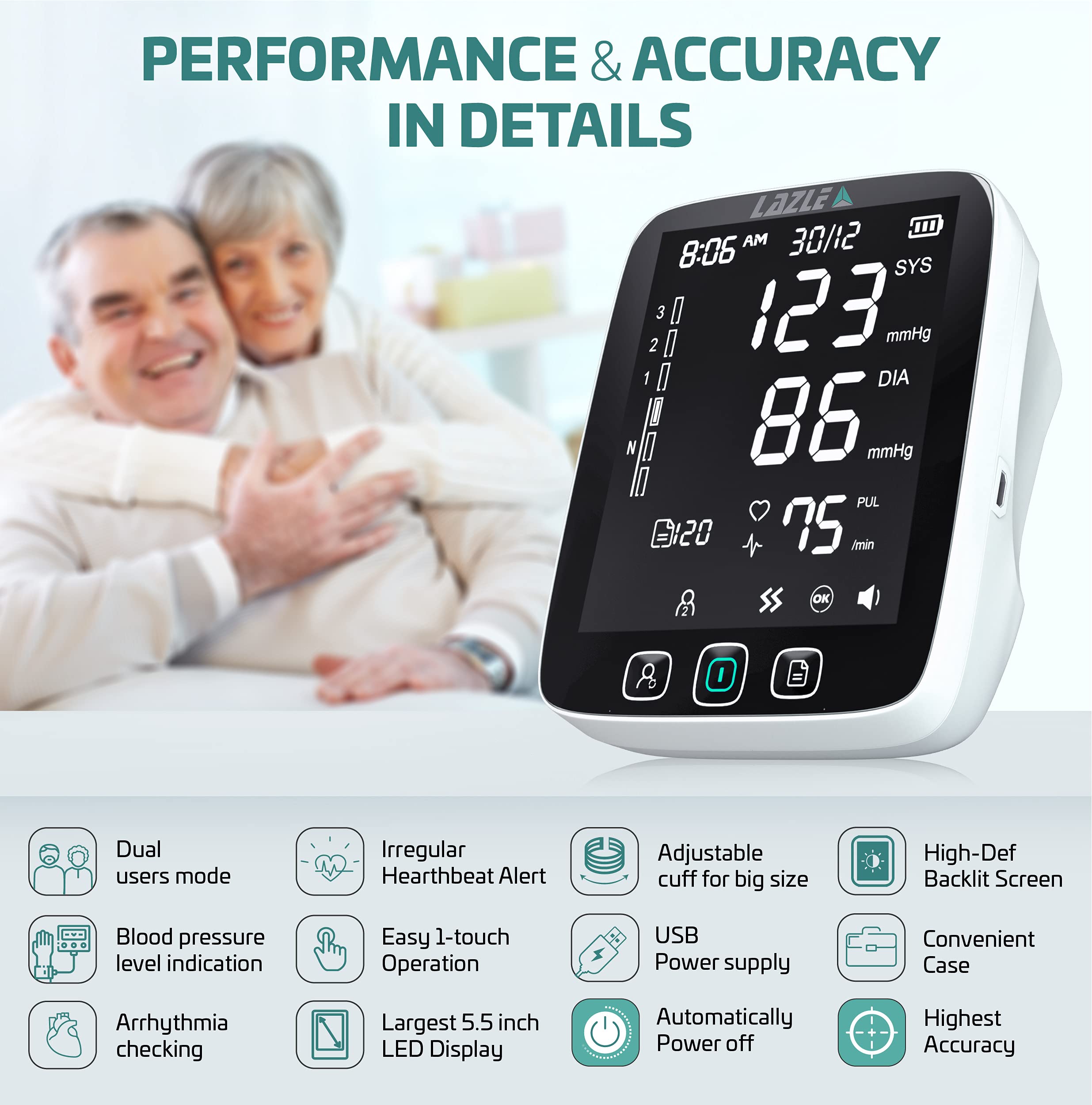All New 2022 LAZLE Blood Pressure Monitor Automatic Upper Arm Machine