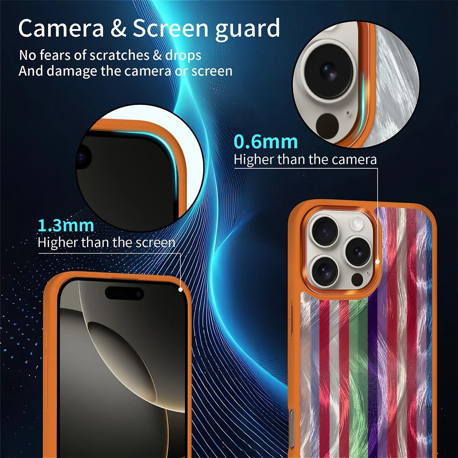 for iPhone 16 Pro Max Case for Women Girls,Compatible with MagSafe,Shiny Glitter Design Soft TPU Shockproof Protective Case for iPhone 16 Pro Max - Colorful Striped Retro Vertical Lines image 2
