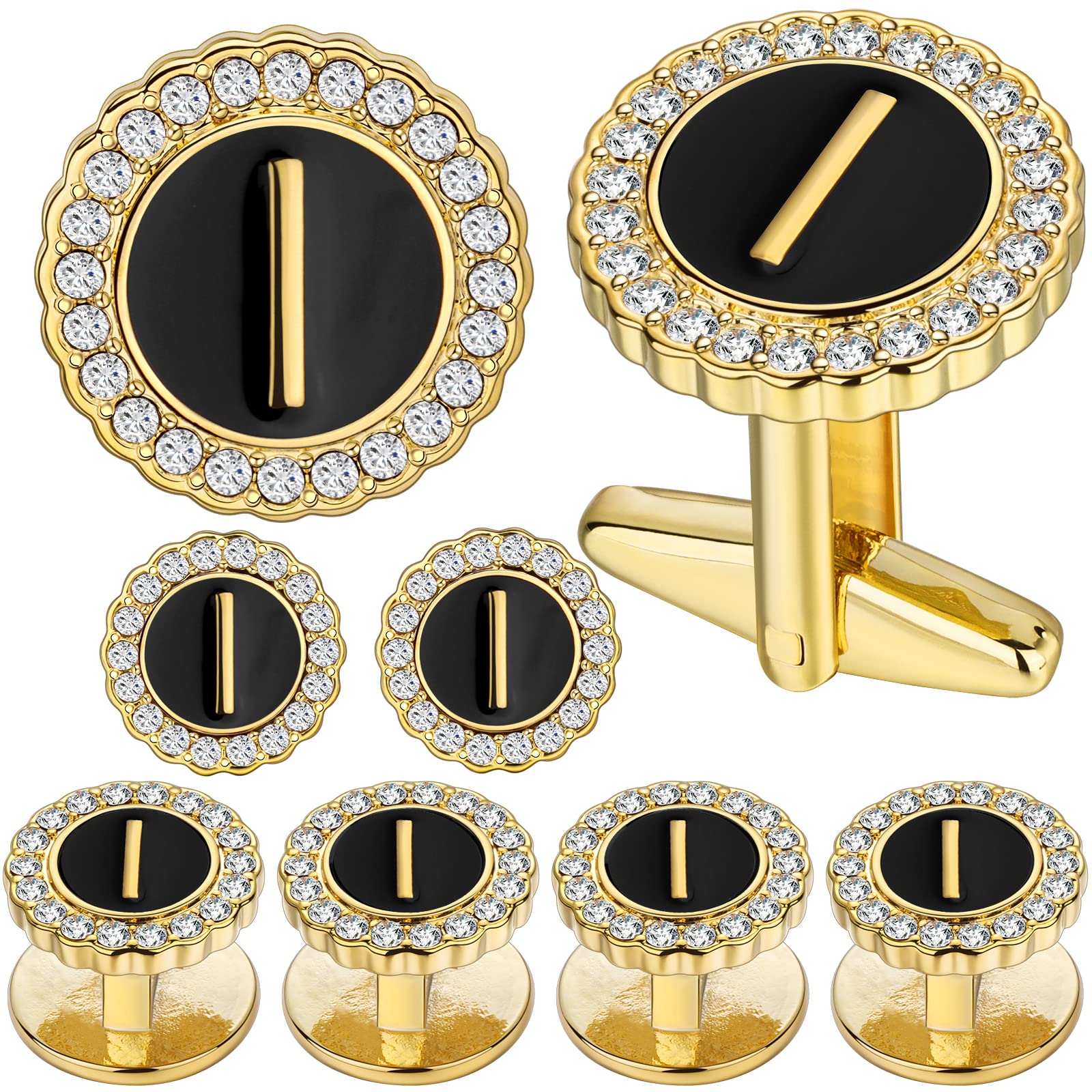 HAWSON 18K Gold Tone Initial Cufflinks for Men with Tuxedo Studs - Gift Boxed, Stylish Men's Jewelry Accessories for Weddings, Birthdays, Anniversaries, Father's Day
