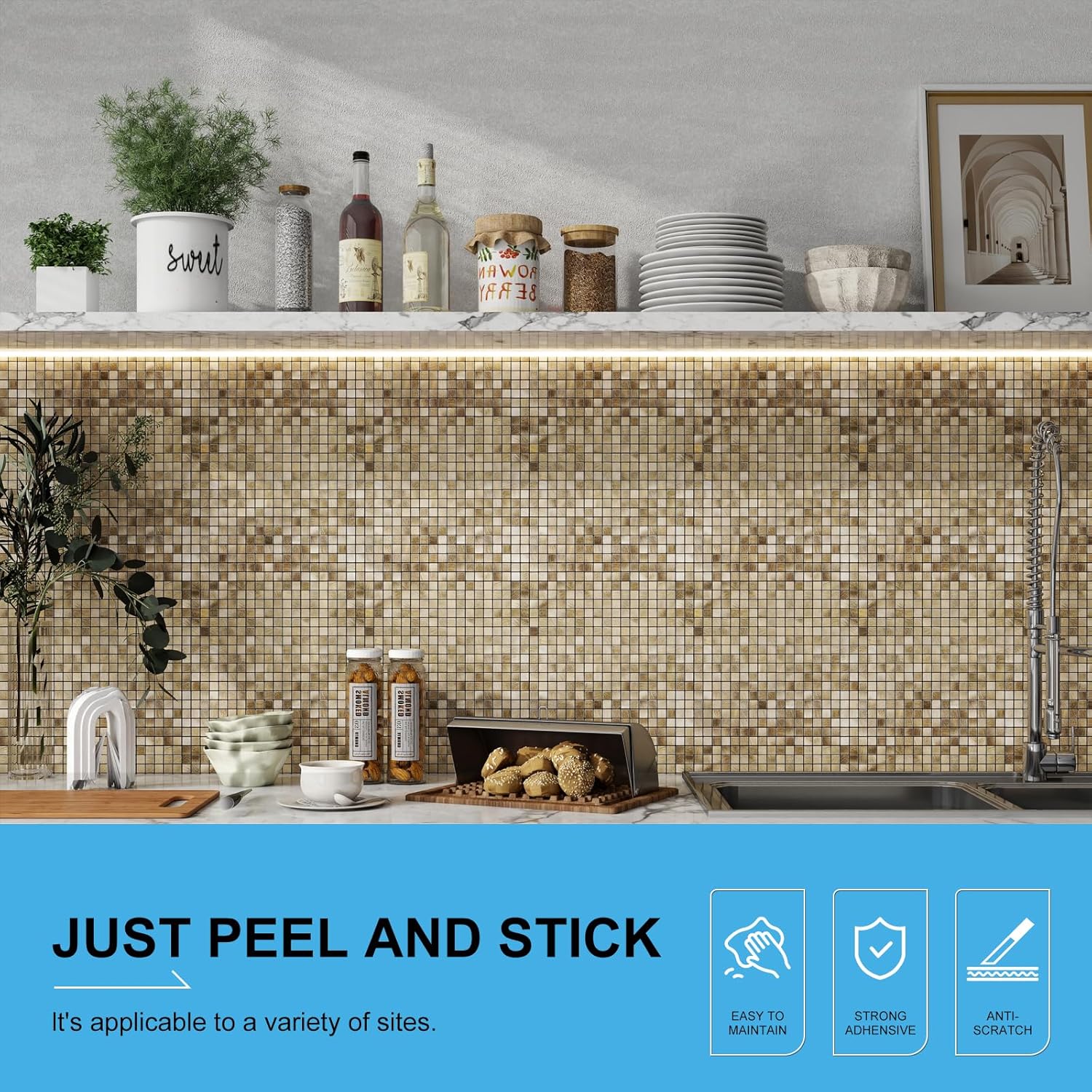 Peel and Stick Metal Backsplash, 10-Sheet Peel and Stick Metal Tiles Metal Mosaic Tile Stick on Backsplash for Kitchen Bathroom
