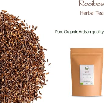 Rooibos Organic Loose Leaf Herbal African Red Bush Tea - Redbush Tea 500g | South African rooibos leaves naturally caffeine free with a smooth reddish brew and a naturally sweet slightly nutty flavor
