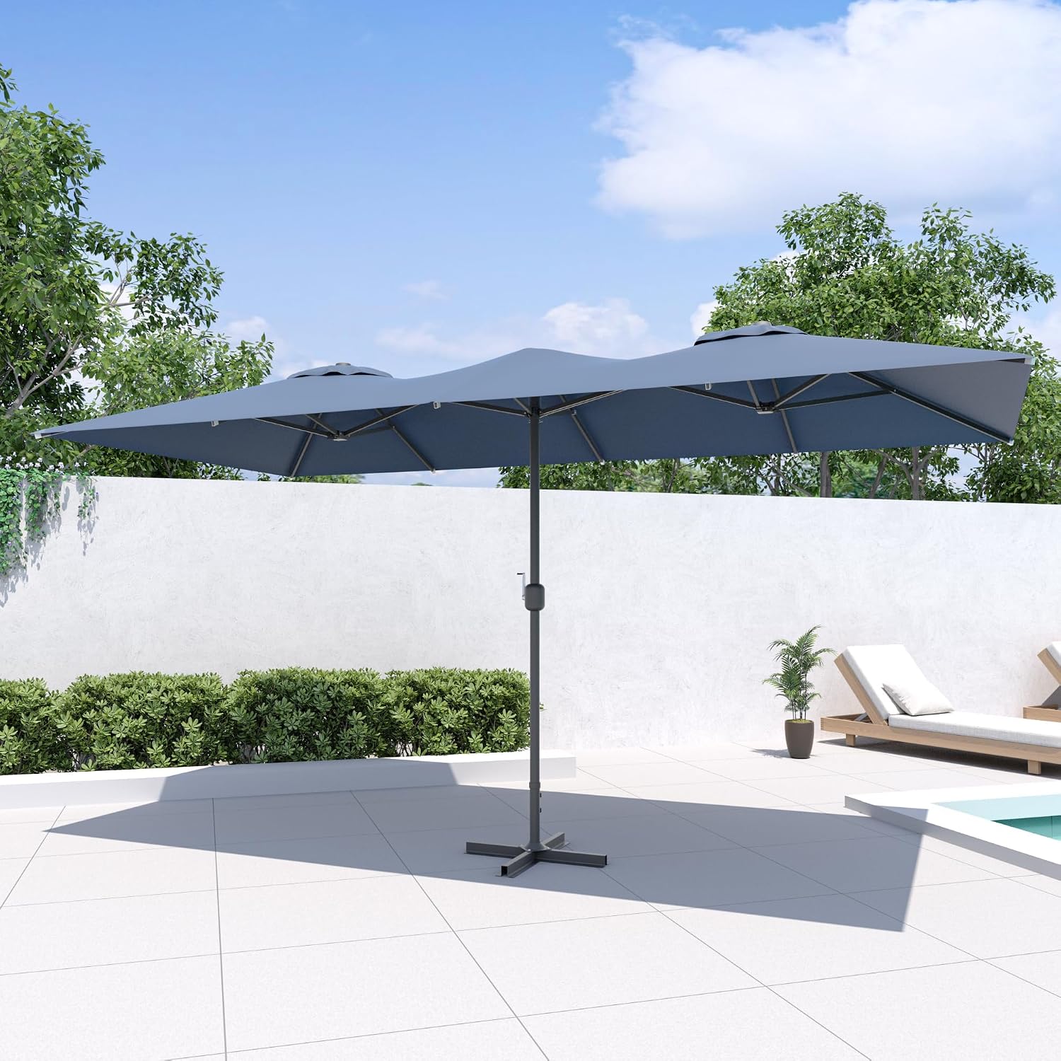 Kullavik 15FT Outdoor Patio Umbrella,Large Umbrella with 10 Heavy iron rib,sun umbrella with Crank Handle,Parasol for Poolside,Beach,Backyard,Navy Blue