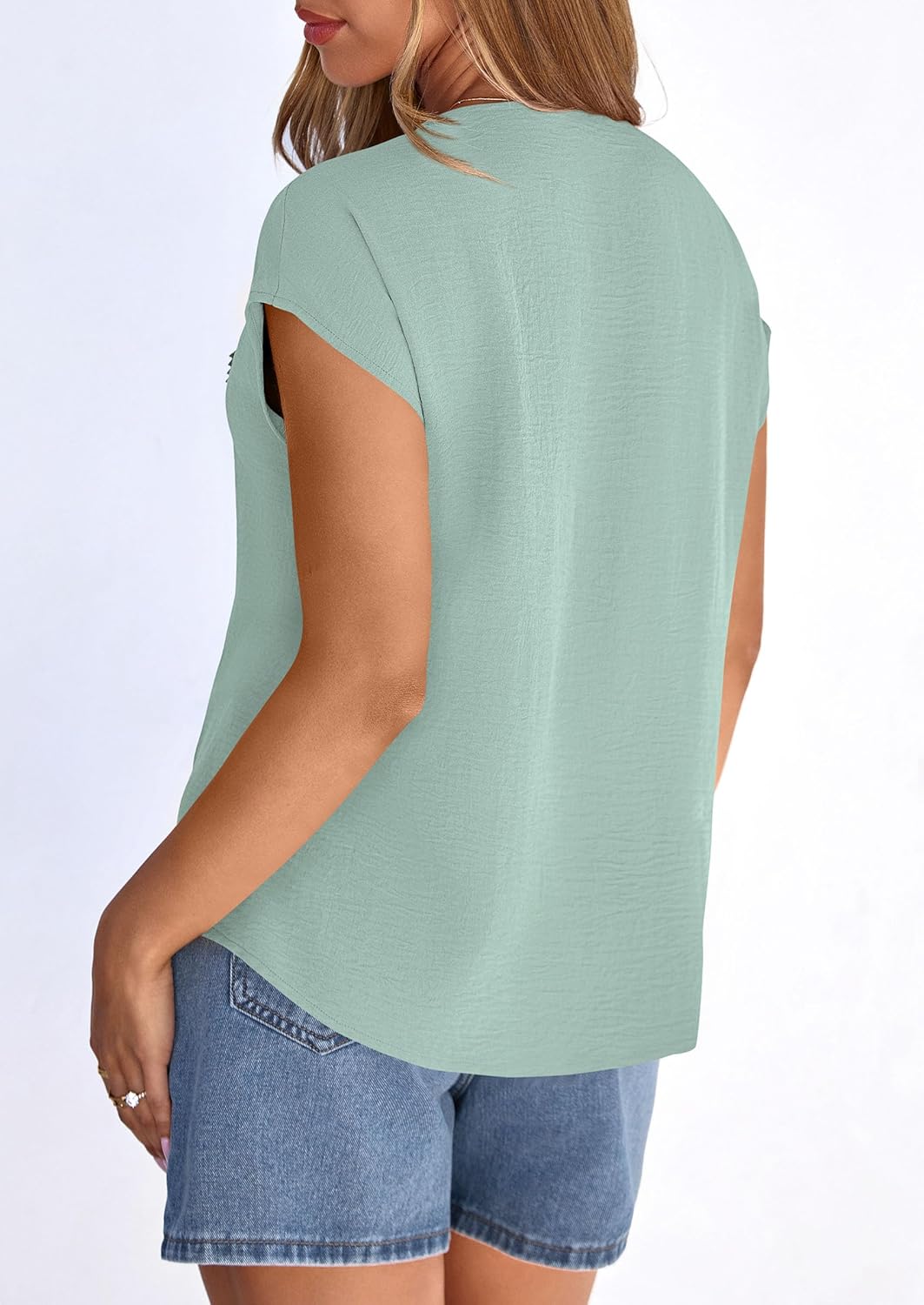 PRETTYGARDEN Blouses for Women Dressy Casual Spring 2026 Cap Sleeve V Neck Lace Trim Boho Tops Work Shirts Summer Clothes - Image 4