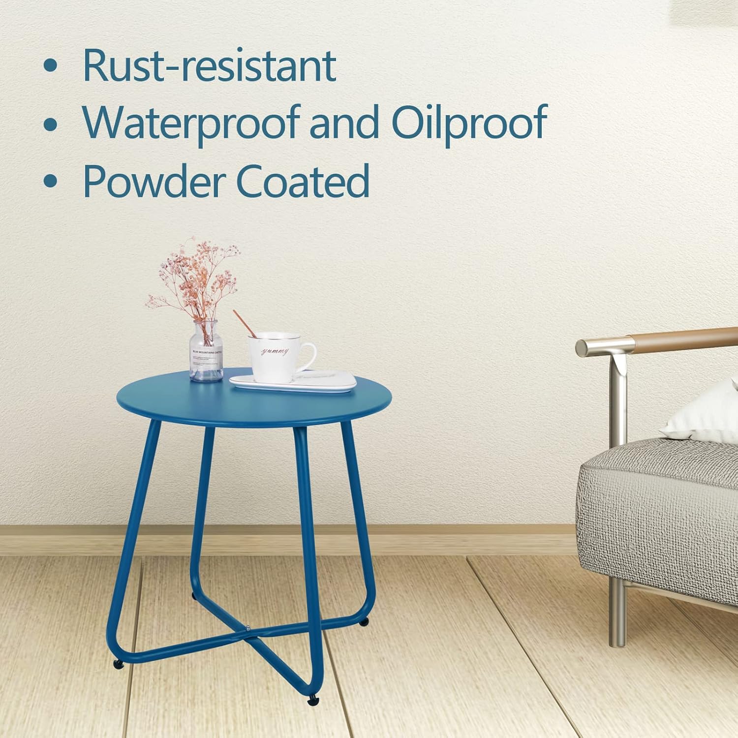 Buy LAMMOON Outdoor Side Table Round, Metal Patio Side Table, Steel