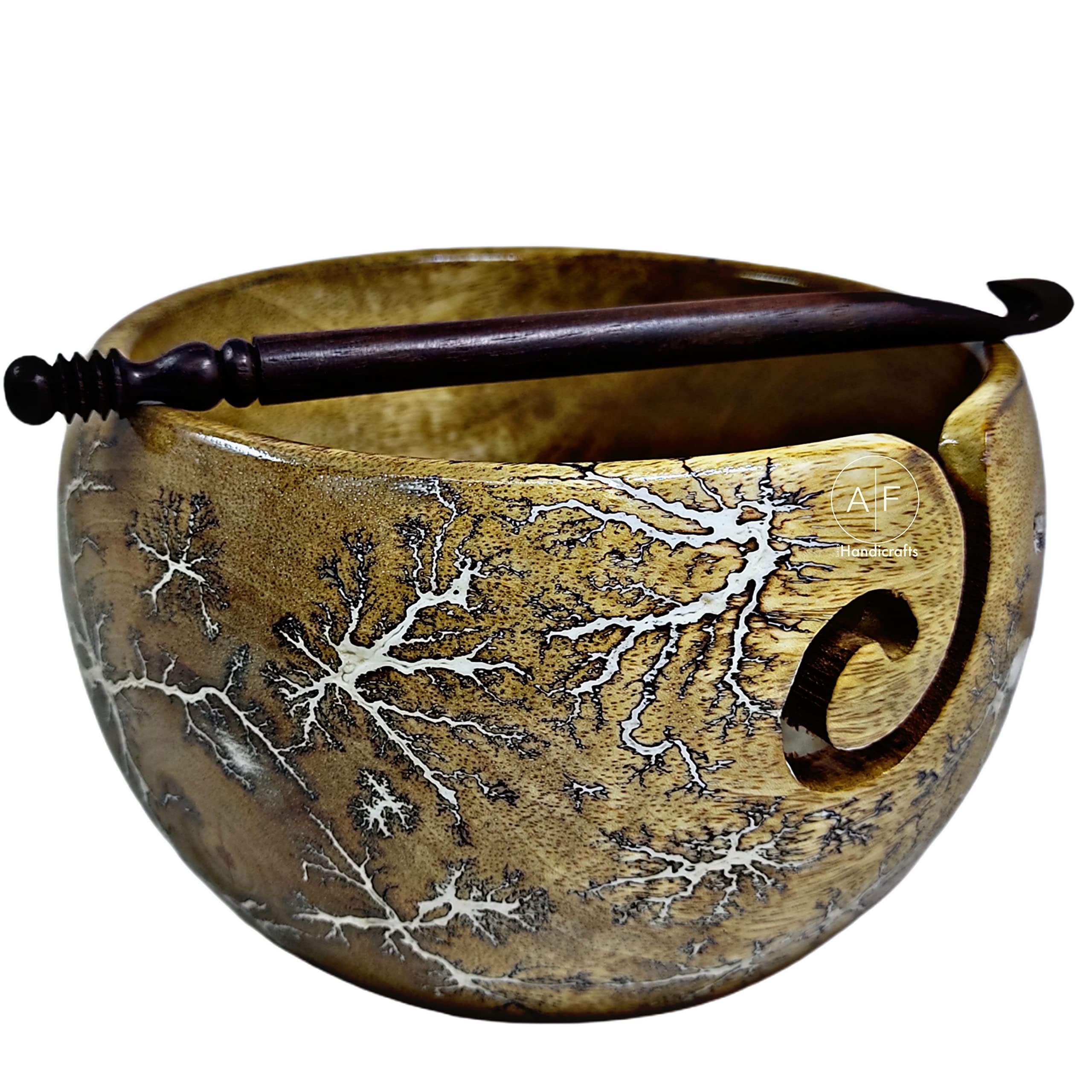 Bol en bois fait à la main pour fil à tricoter A.F. Luxury Handicraft