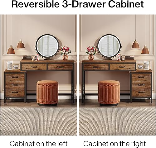 Miniatura 6 de Tribesigns Escritorio de tocador con 5 cajones, tocador de maquillaje con 3 cajones laterales, tocadores de maquillaje para mujeres, niñas (sin