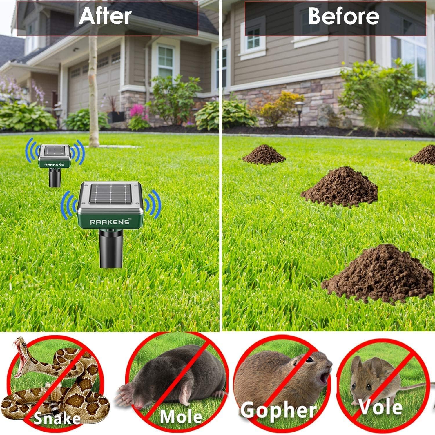 Solar Mole Repellent Ultrasonic 8 Pack Outdoor Powered Sonic Deterrent - Mole Stopper Scare Vole for Lawn Garden & Yard Home (Pack of 8) : Patio, Lawn & Garden