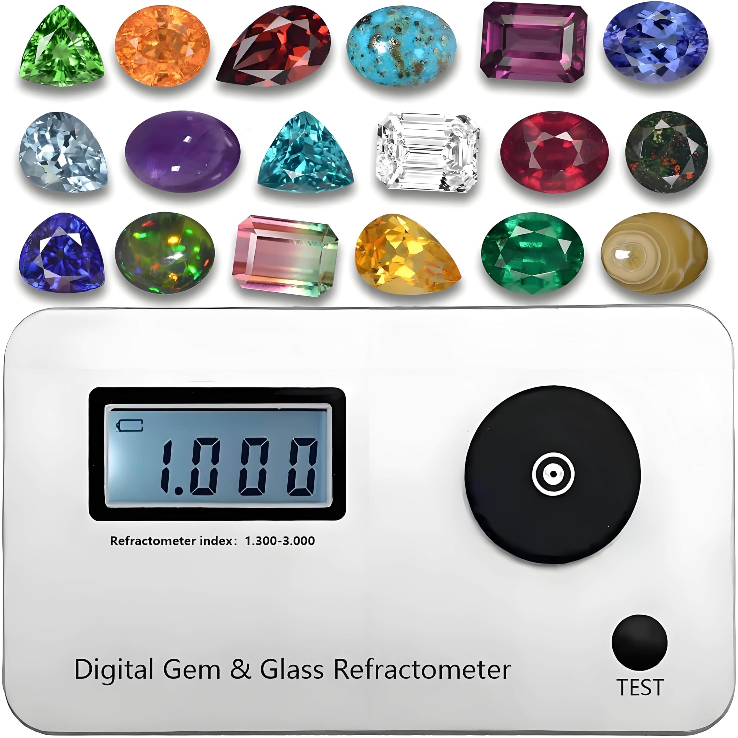 GSHSHOU Gemstone Refractometer Digital with LCD Display and 700mAh Battery, Refractive Index 1.300-3.000, Measuring Accuracy 0.001, Suitable for Jewelry and Jade Stores