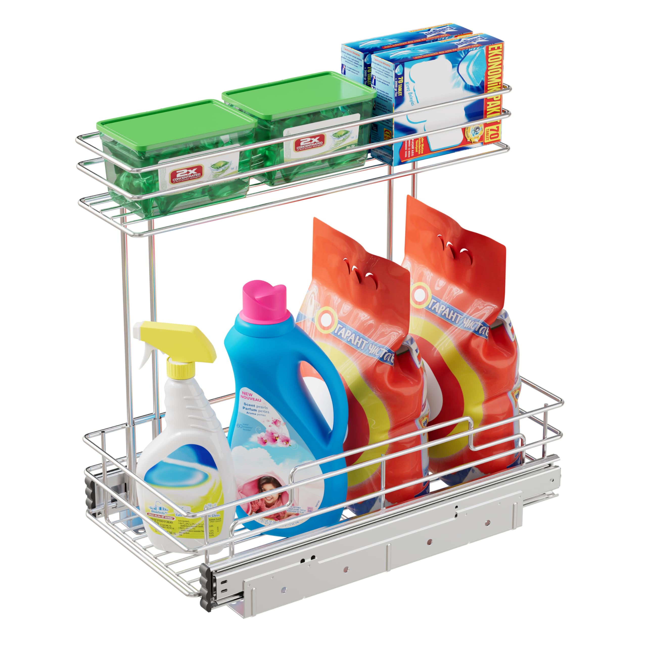 Under Sink Organizer 9" W X17 D, Pull Out Cabinet Organizer 2 Tier, Under Sink Slide Out Chrome Plated, Under Kitchen Bathroom Organizer, Pantry Cabinet Closet Organization Rack, 1 Pack