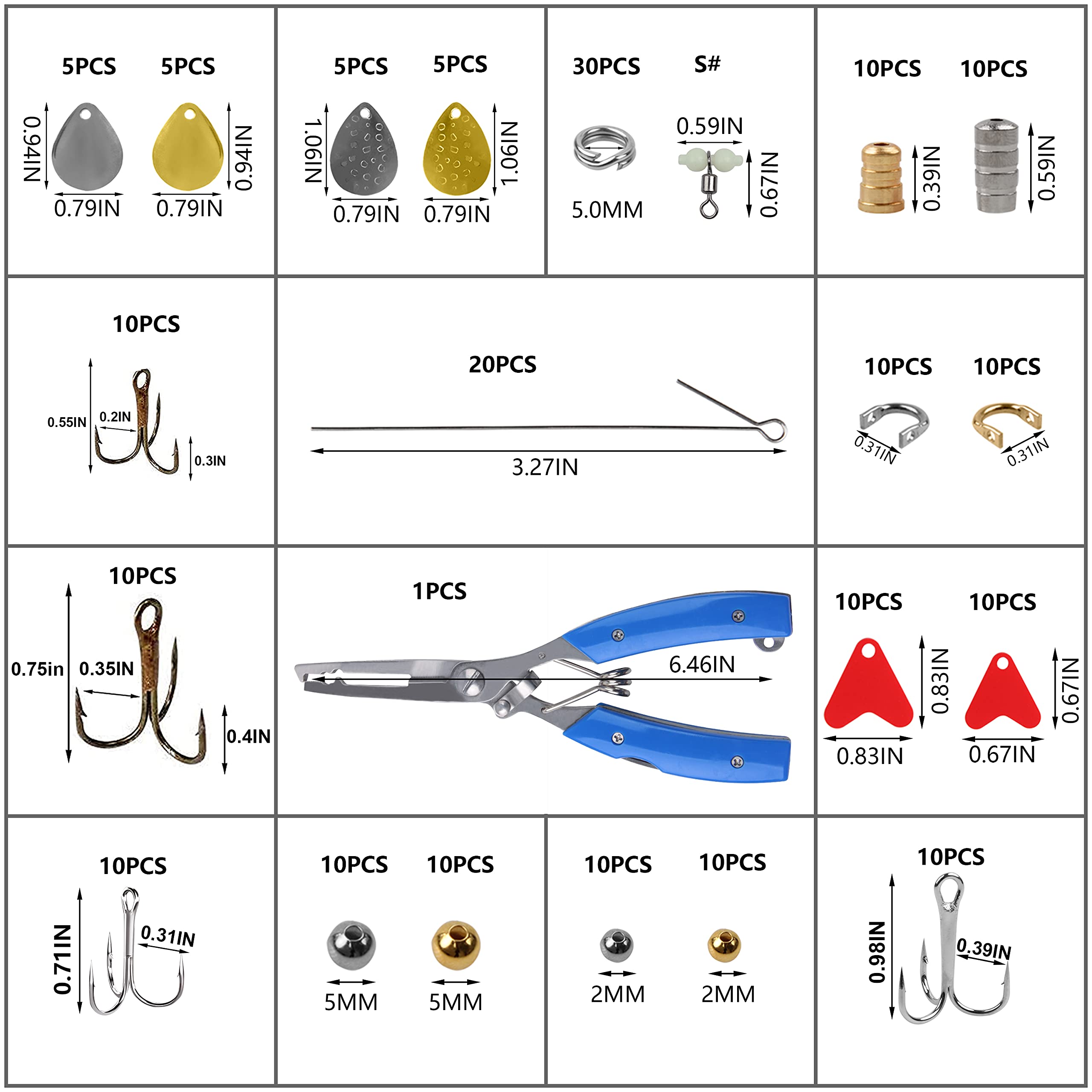 Spinner Making Kit DIY Fishing Lure Spinnerbaits Spoon Rigs Kit Colorado Spinner Blades Making Your Own Lures for Bass Trout Walleye 231pcs