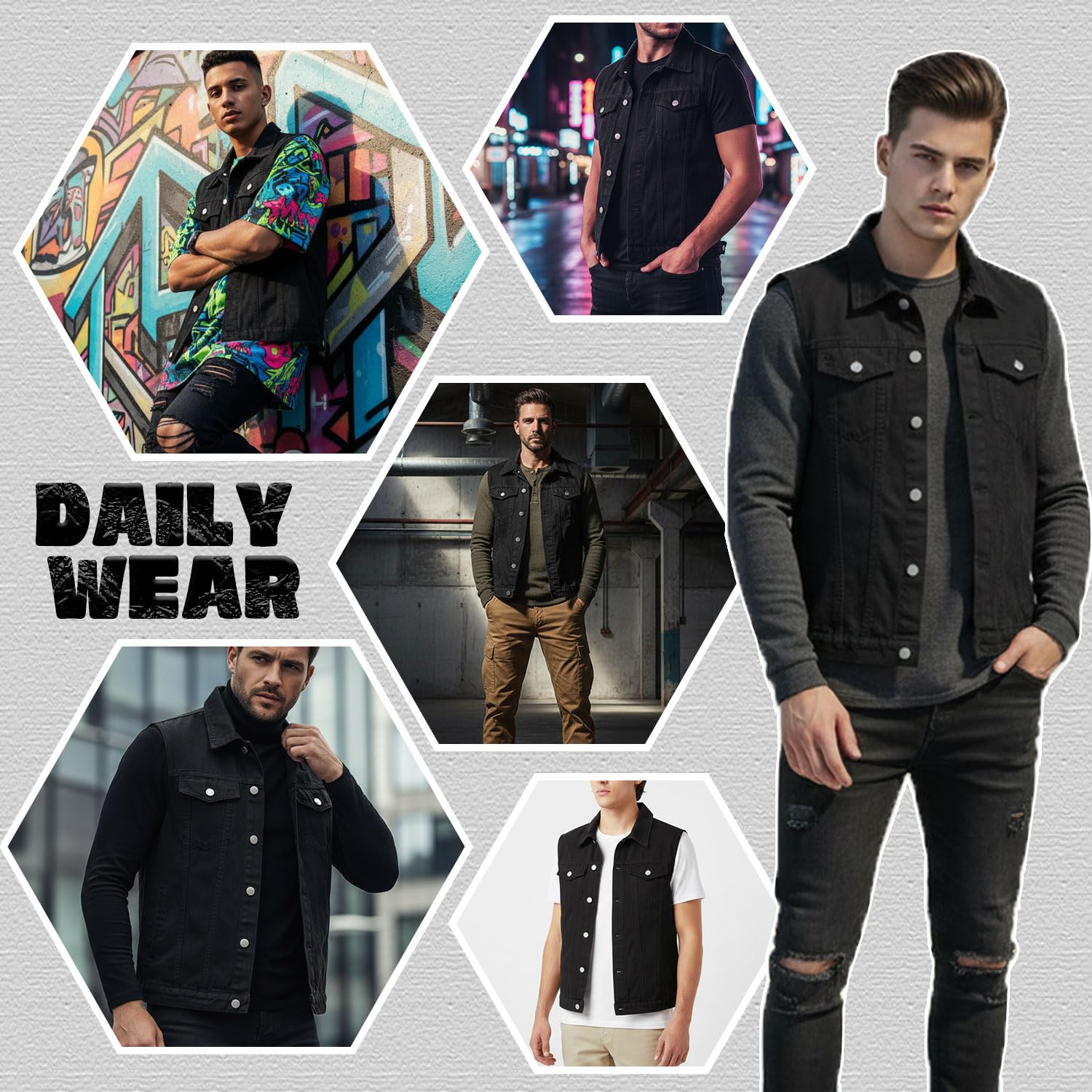 Gilet Jeans Uomo Vintage Giubbino Jeans Smanicato da Moto Giubbino Jeans Smanicato Denim Giacca Senza Maniche da Lavoro