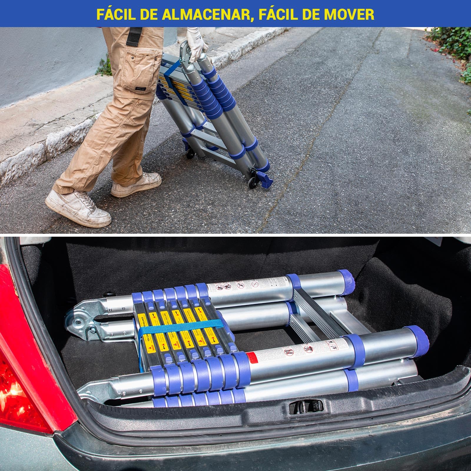 HOSTRÖM Escalera telescópica articulada de 5 m STEMPAKT, Escalera de 2 x 8 peldaños Plegable Profesional multifunción, Altura de Trabajo máx. 5,9 m, garantía de 5 años.