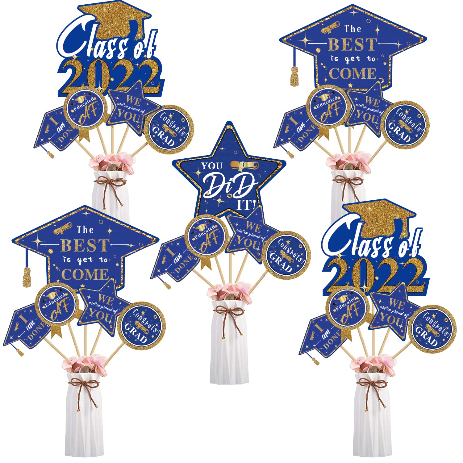 Buy 28 Pack Graduation Centerpieces for Tables 2022, Blue and Gold