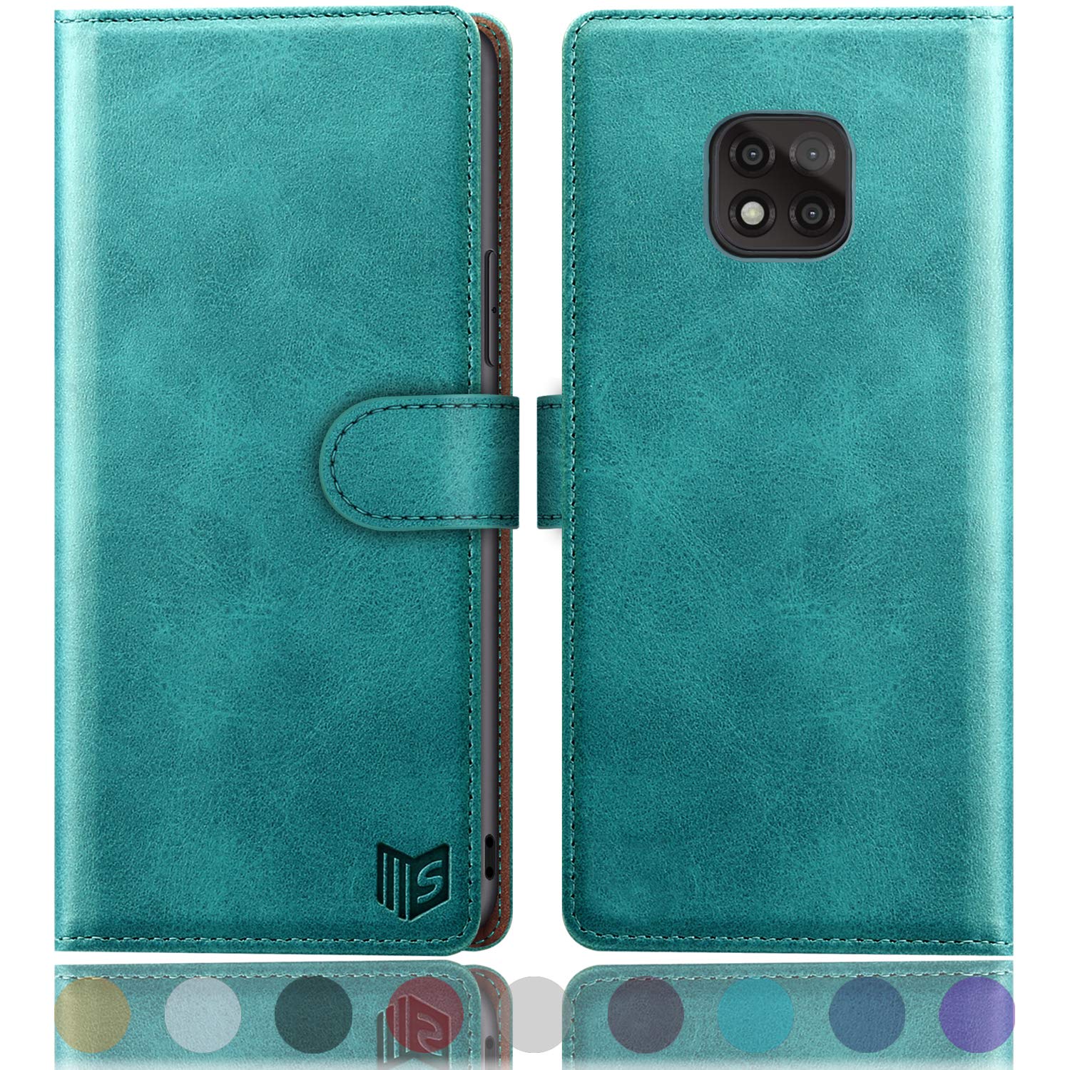 SUANPOT for Moto G Power 2021 with RFID Blocking Leather Wallet case Credit Card Holder, Flip Folio Book Phone case Shockproof Cover for Women Men for Motorola Moto G Power 2021 case Wallet Blue Green