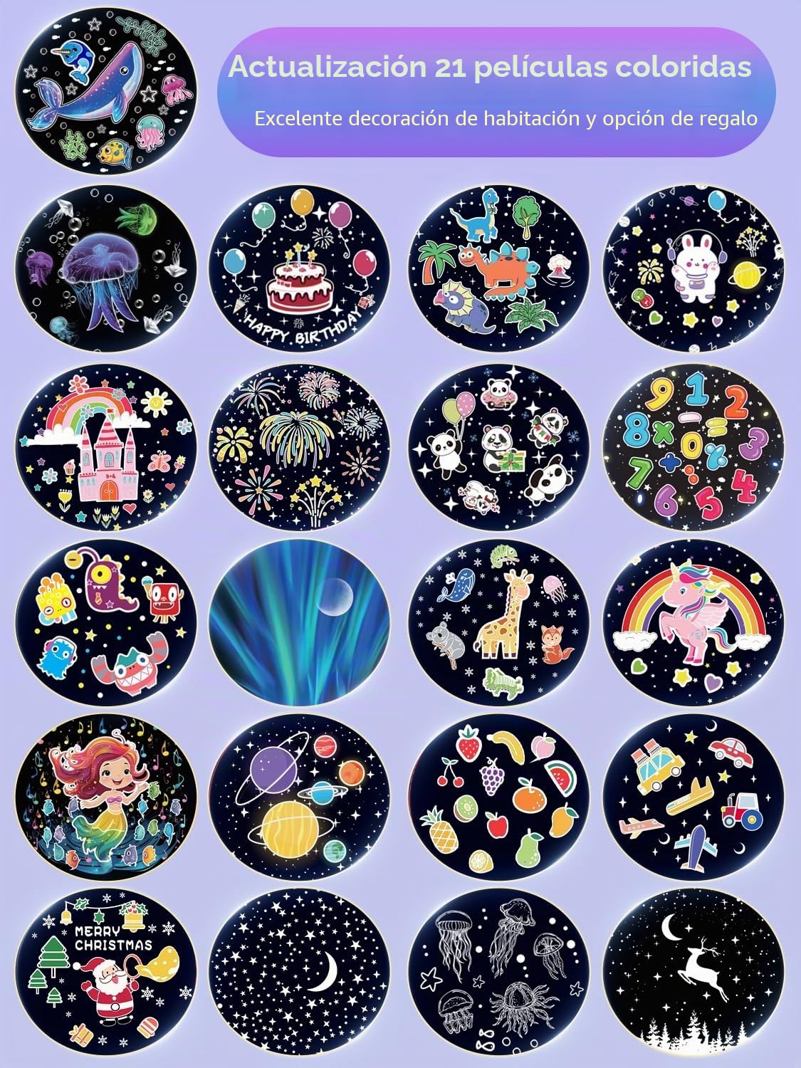 21 juegos de películas, proyector de luz nocturna para dormitorio de niños, techo, proyector de luz nocturna para niños, proyector de galaxia de estrellas con rotación de 360° regulable para niñas