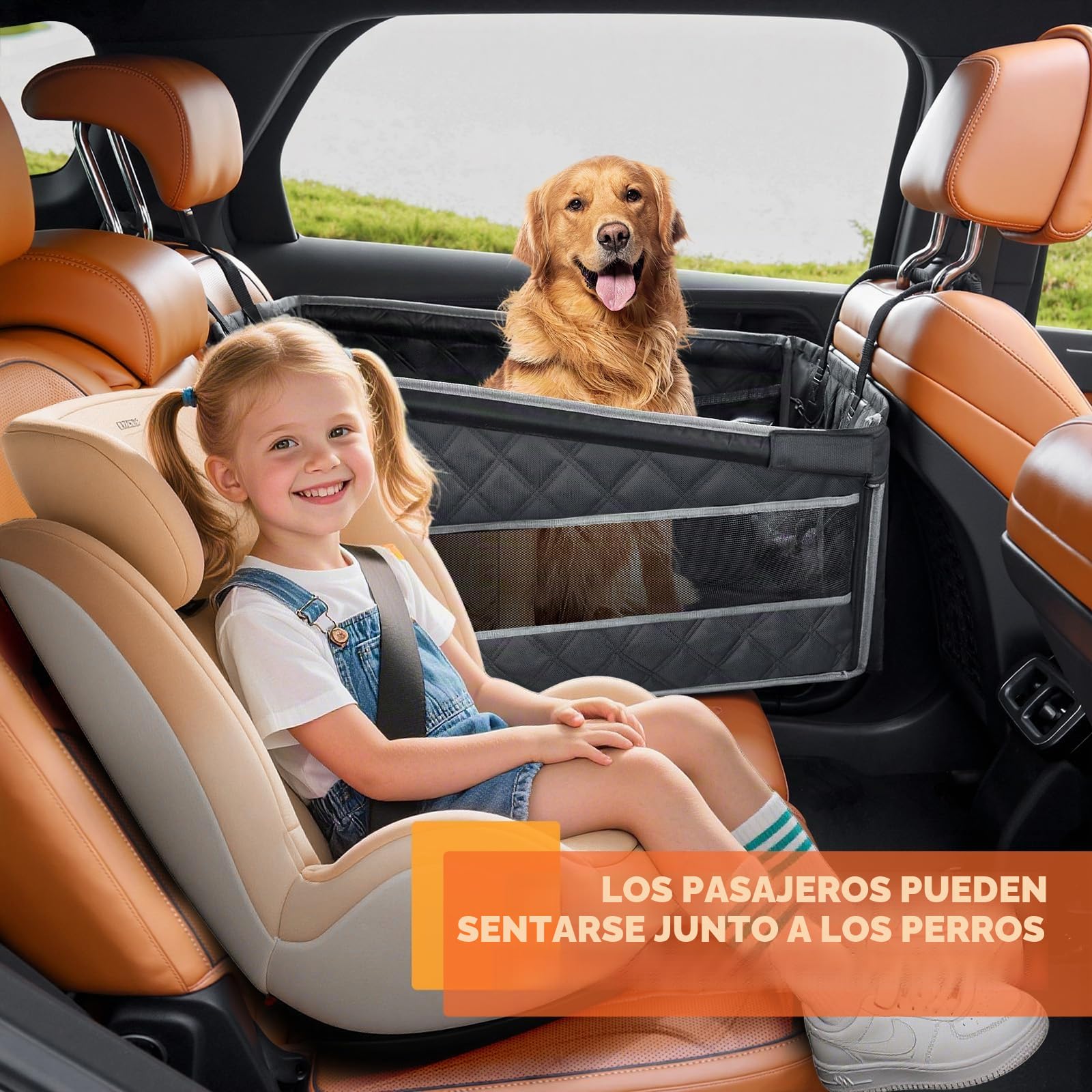 Gimars Mejora Asiento Perro Coche Extra Estable para Perros Medianos Pequeños, Impermeable Ensanchado Transportin Perro Coche, Reforzado Cama con Ventanas De Red Cinturón De Seguridad, M