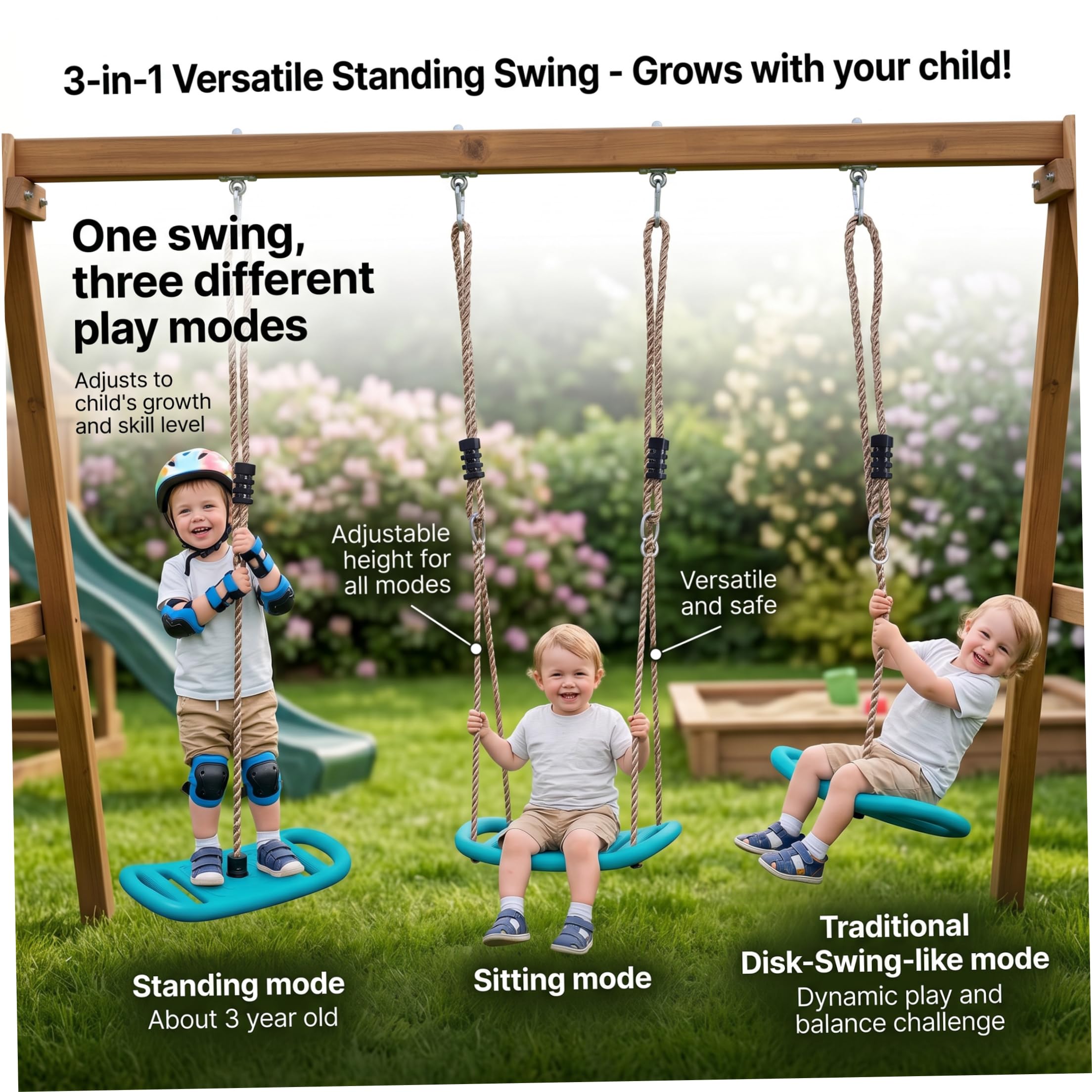 Columpio de árbol para niños, Columpio Sentado/tirando/de pie para Jugar en Interiores y Exteriores, Ejercicio Ajustable y Actividad Divertida para niños, 60 Pulgadas