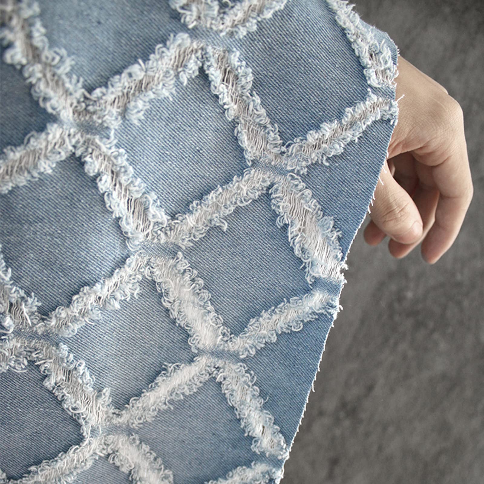 Tela vaquera Tela 100% Algodón Celeste Tela De Mezclilla De Diseño Hueco Material Lavado Tela De Costura Creativa Tela De Ropa De Primera Calidad Para Coser Abrigos Pantalone(Size:1.45x2m/57x78.7in)
