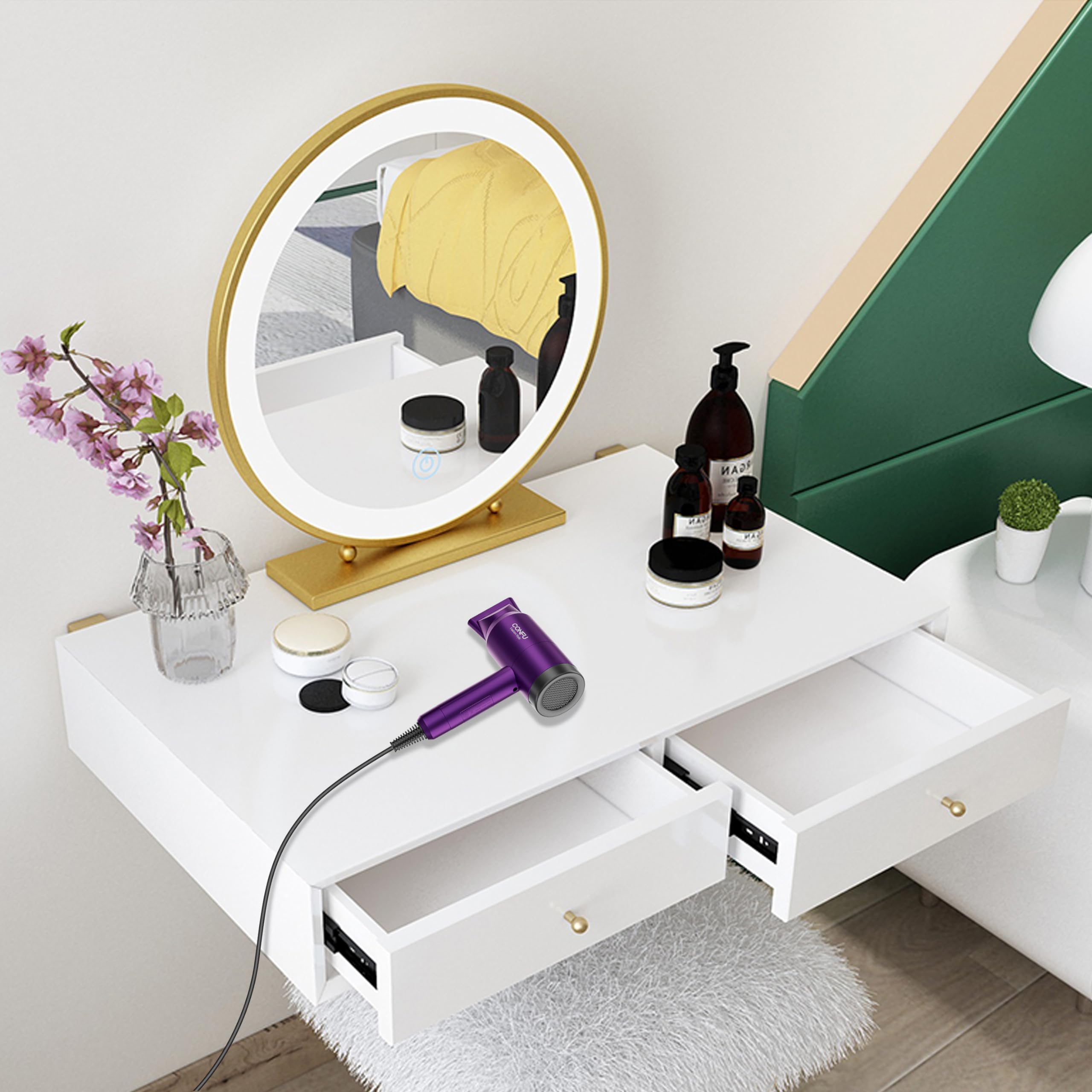 Secador de pelo con difusor, secador iónico de 1600 W, portátil, ligero, secado rápido, secador de pelo de iones negativos, 3 ajustes de calor con difusor y boquilla concentradora para el 8