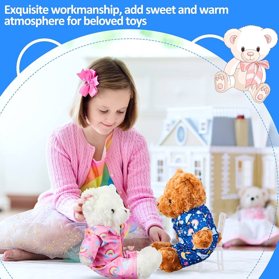 Build A Bear 2-Pack Teddy Bear Clothes Outfits - Blue & Pink Pajama Sets For 12-16" Stuffed Animals (Machine Washable) Skzoo Plush