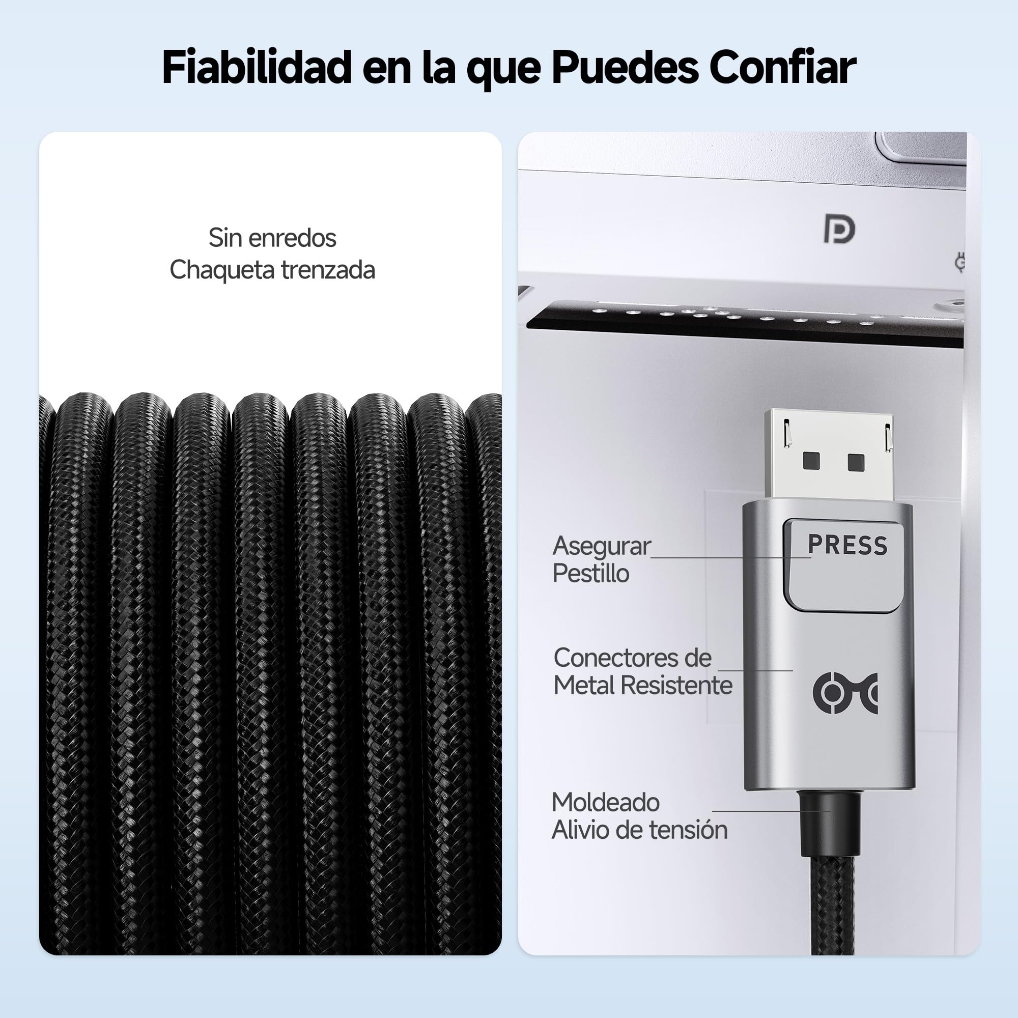 Cable Matters cable USB C DisplayPort 2.1 bidireccional 0,9 m, DP40 (UHBR10) 40Gbps, 8K@120Hz 4K@480Hz, DP Alt Mode, sin Power Delivery