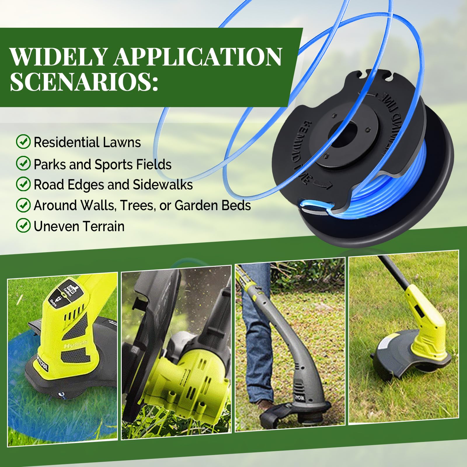 10 sztuk szpul żyłki do Ryobi, zapasowa szpula do trymera do trymera Ryobi One+RAC124 AC14RL3A OLT1823 OLT1832 18 V 24 V 40 V podkaszarka do trawy, 10 szpulek z 2 nasadkami (3,4 m, średnica 1,65 mm)