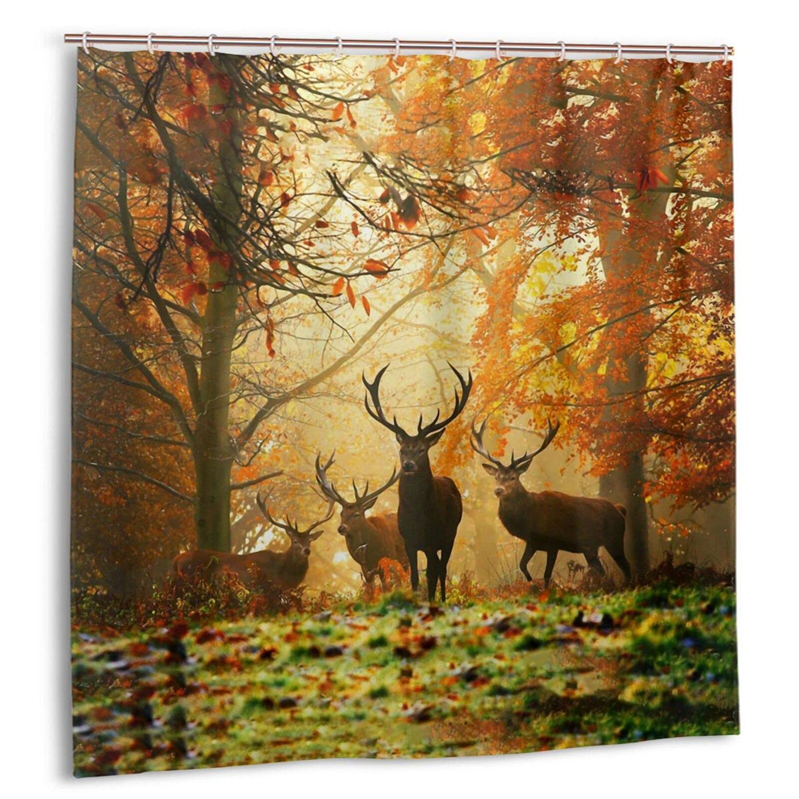 PanaRL Deers In The Wood Shower Curtains For Bathroom Decor Waterproof Polyester Fabric Bath Curtains 183 X 183 cm