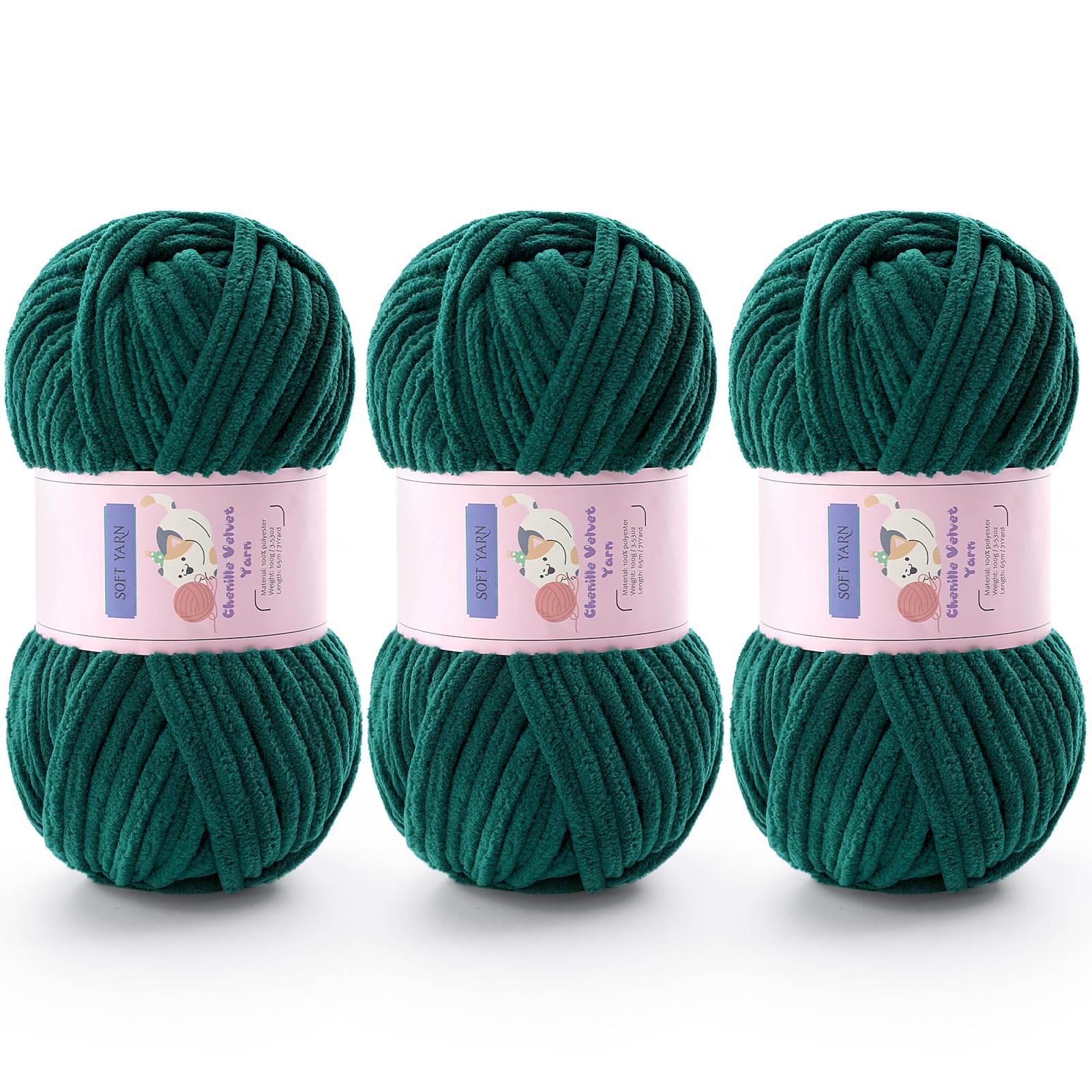 Chunky Chenille Yarn for Crocheting, #6 Green Baby Blanket Yarn for Crochet