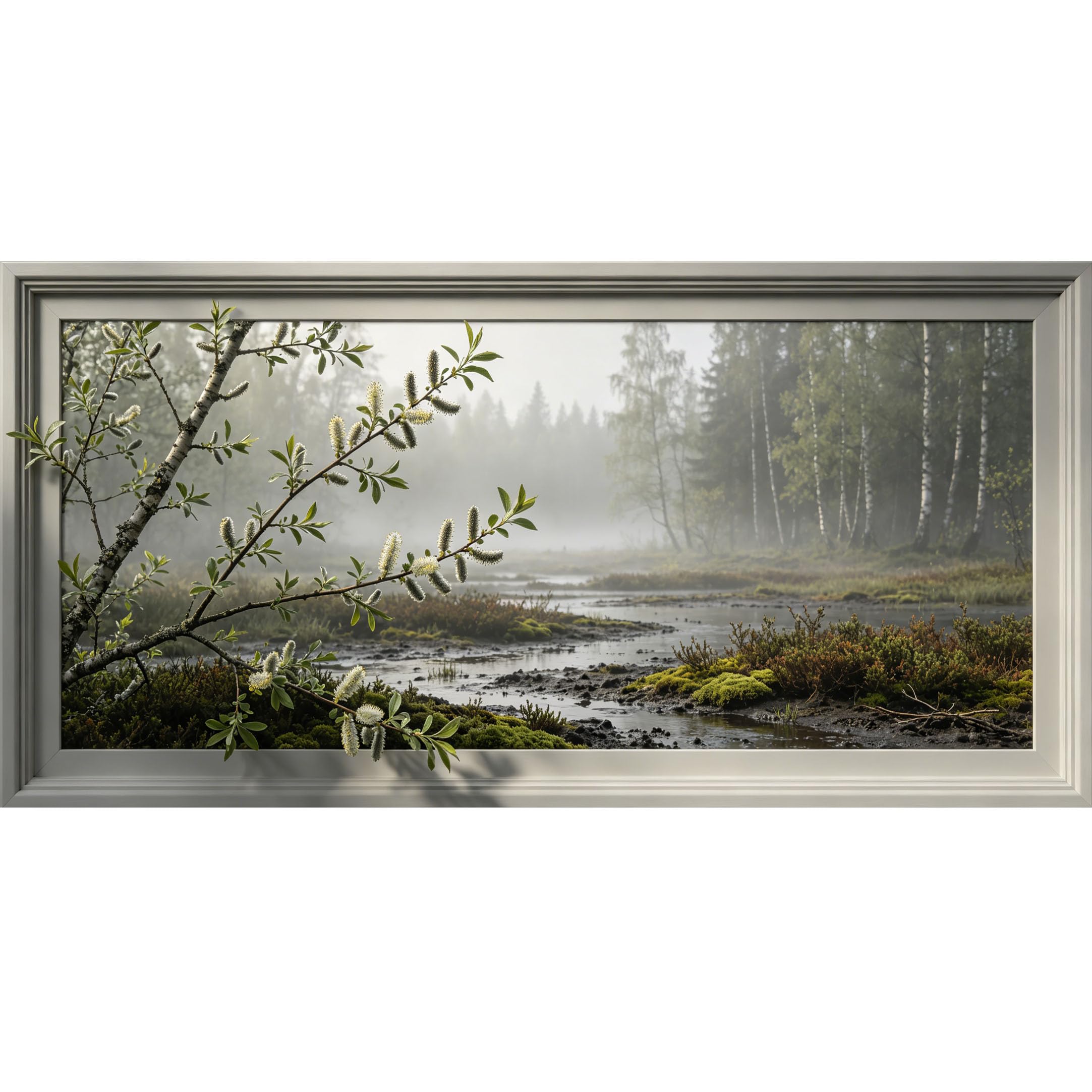 Agglomerix 3D Framed Wall Art Misty Forest Willow Tree Wetland Scenery Landscape Large Size SelfAdhesive Removable Wall Decor Prints Artwork for Living Room Bedroom Office