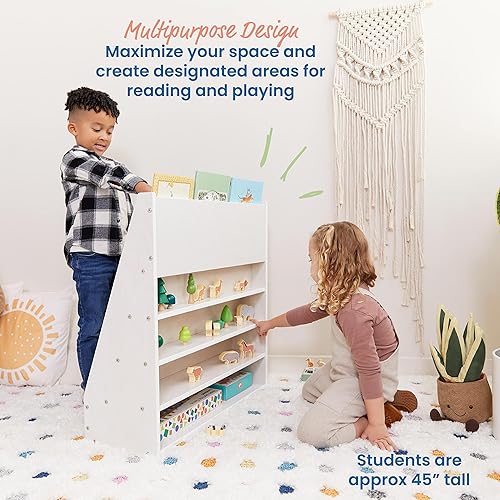 Miniatura 5 de ECR4Kids Exhibición optimizada para libros de una sola cara con almacenamiento, estantería de aula, color blanco lavado Blanco Cal,Gris (Grey