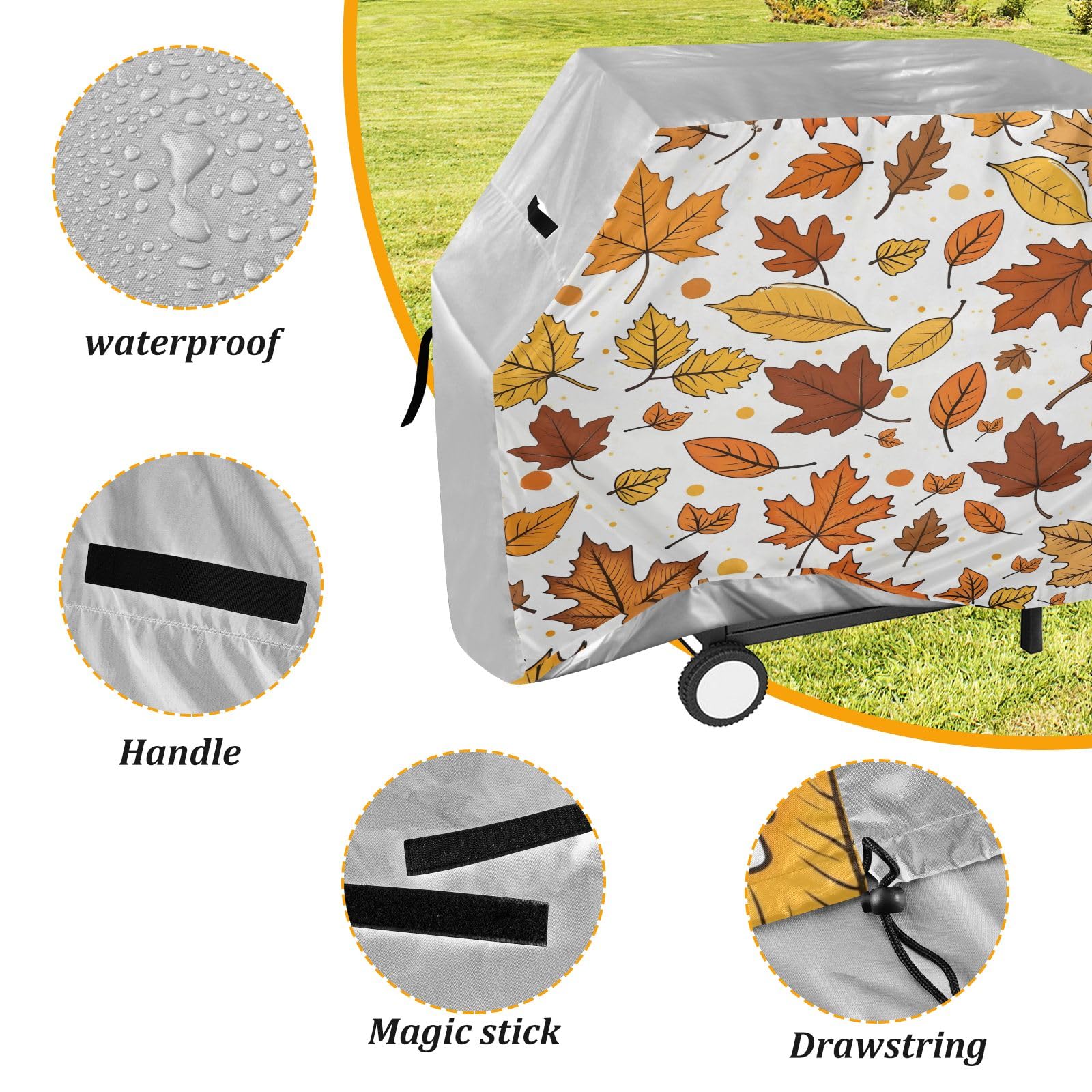 Copertura per barbecue di alta qualità, impermeabile, resistente allo sbiadimento, resistente, adatta per griglie fino a 25 cm di larghezza, motivo foglia d'acero